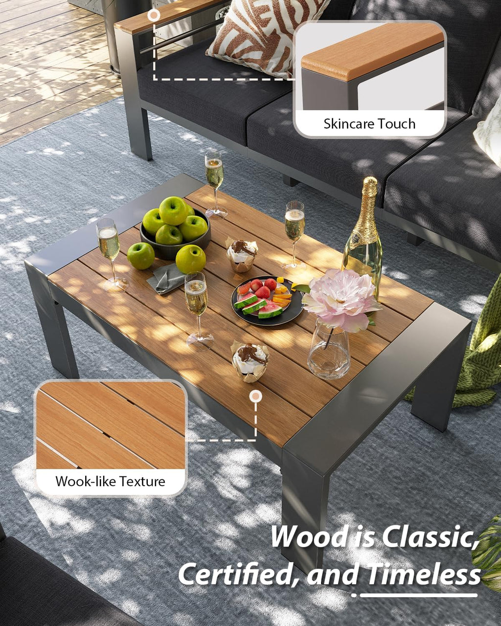 Aoxun Aluminum Outdoor Patio Furniture Set, 5 Seats Outdoor Sectional with Coffee Table, Patio Conversation Sets with Upgraded Armrests and Cushions for Backyard, Garden and Poolside