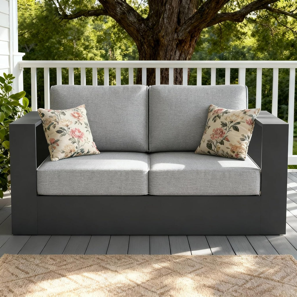 LayinSun Oversized Aluminum Outdoor Furniture Set, 5 Piece Patio Sofa Sets with Coffee Table, Deep Seating and Upgraded 6-inch Cushions for Porch, Balcony, Deck