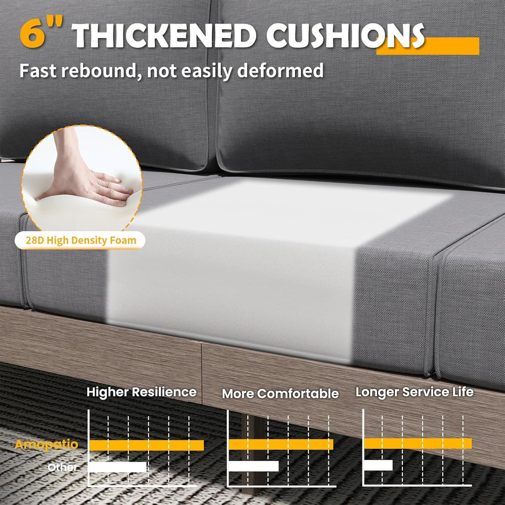 Amopatio Aluminum Patio Furniture Set with Fire Pit, 8 Pcs Metal Patio Sofa Couch Sets with Aluminum Fire Pit Table, Modern Outdoor Furniture with 6" Cushion, Dark Grey (Included Waterproof Covers)