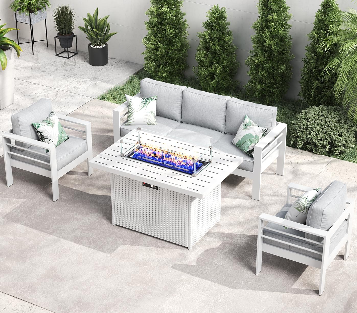 LayinSun Outdoor Aluminum Furniture Set, 5 Pieces Patio Sectional Conversation Chat Sofa Modern Seating Set with Coffee Table