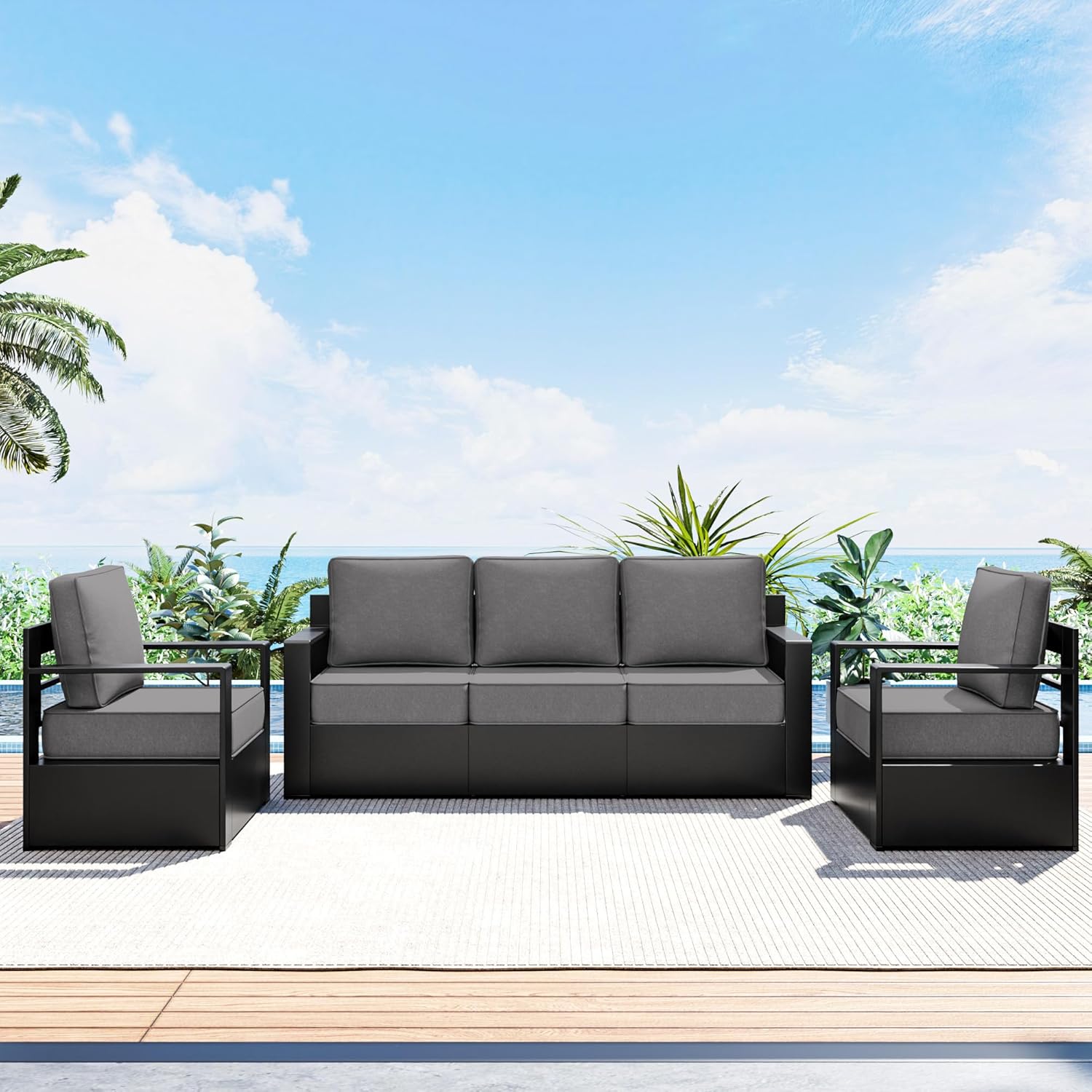 Outdoor Patio Furniture Aluminum Patio Chairs, All-Weather Metal Outdoor Chair with 6 Inch Thick Cushions, Deep Setting for Garden, Outside and Porch, Beige