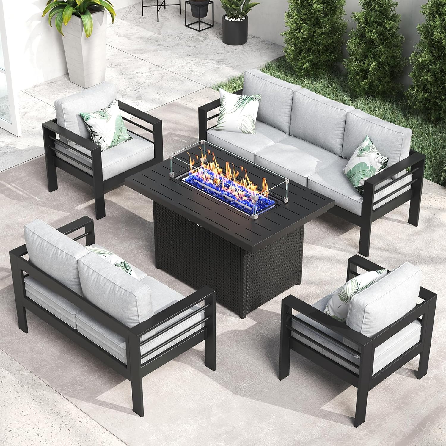 LayinSun Outdoor Aluminum Furniture Set, 5 Pieces Patio Sectional Conversation Chat Sofa Modern Seating Set with Coffee Table