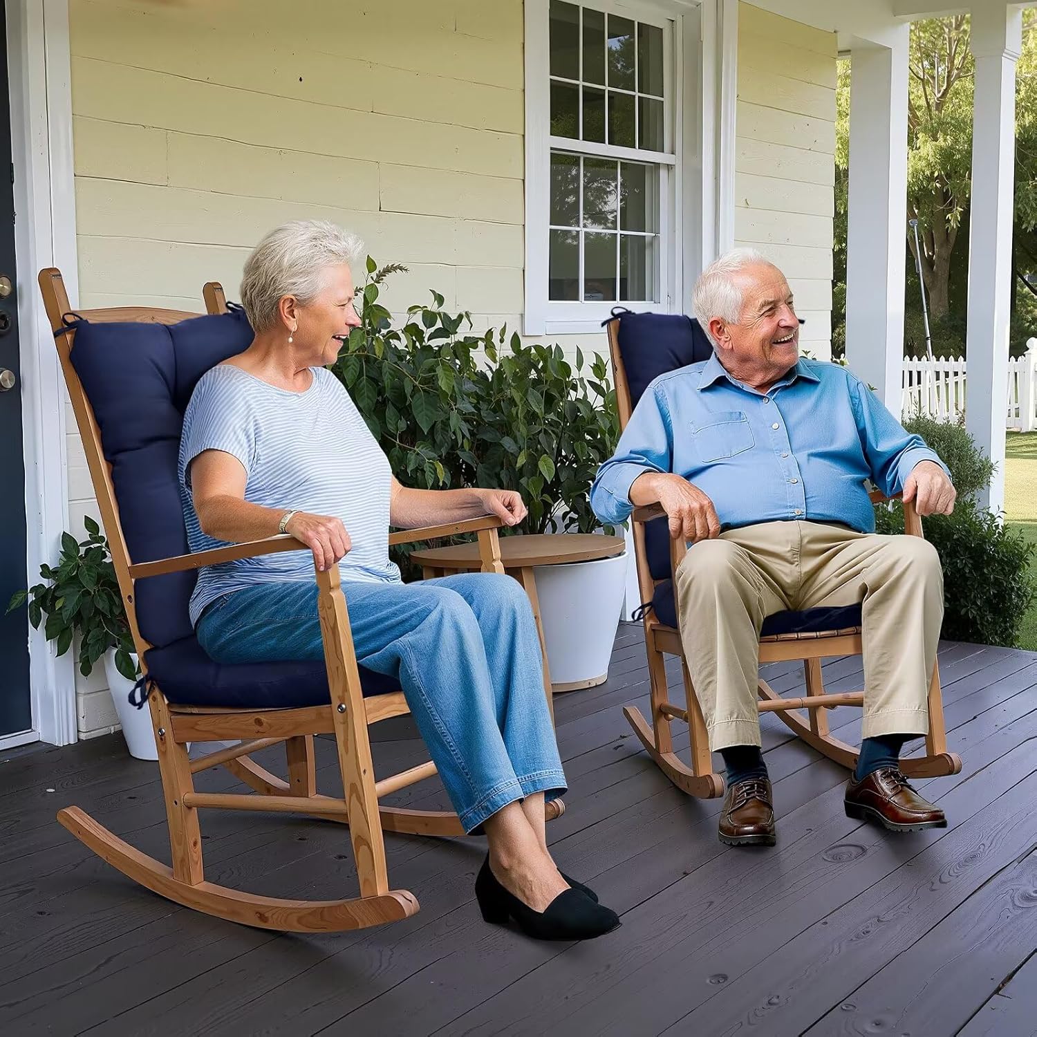 Set of 1 Indoor Outdoor Chair Cushion Waterproof High Back Rocking Chair Cushions Soft Patio Chair Pad for Lounger Recliner Navy Blue