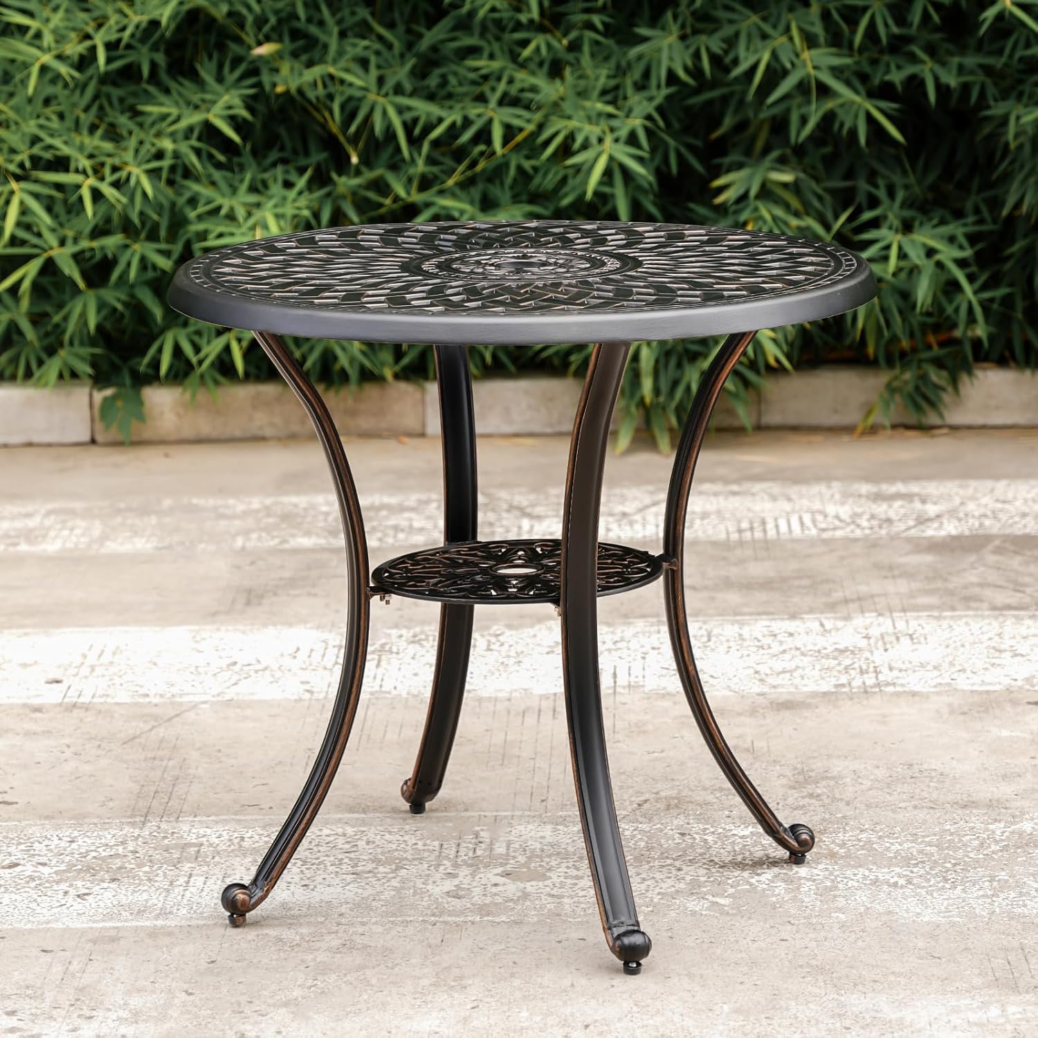 Cast Aluminum Outdoor Dining Table 42" Round Patio Dining Table with 1.7" Umbrella Hole,Large Garden Patio Table for 4-6 People, Bronze