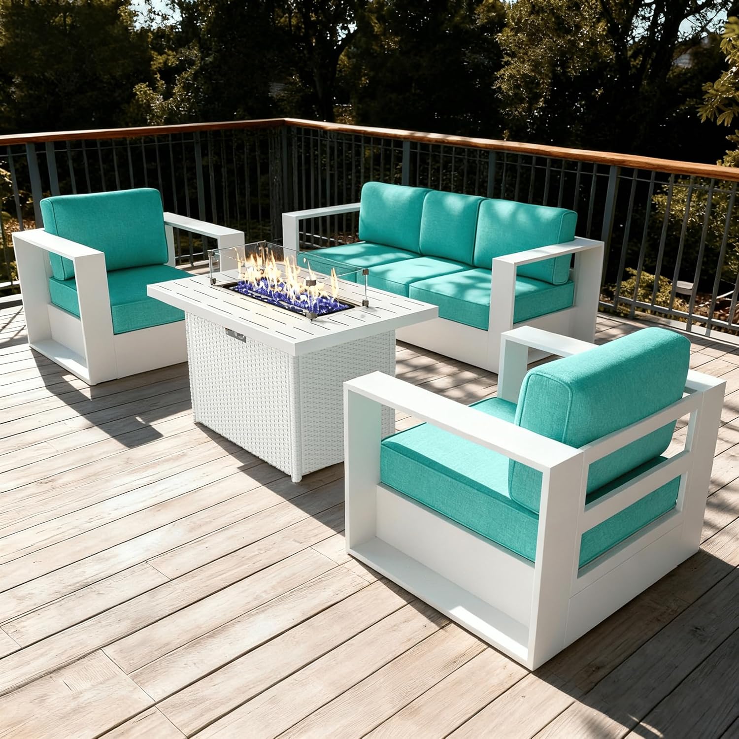 LayinSun Oversized Aluminum Outdoor Furniture Set, 5 Piece Patio Sofa Sets with Coffee Table, Deep Seating and Upgraded 6-inch Cushions for Porch, Balcony, Deck