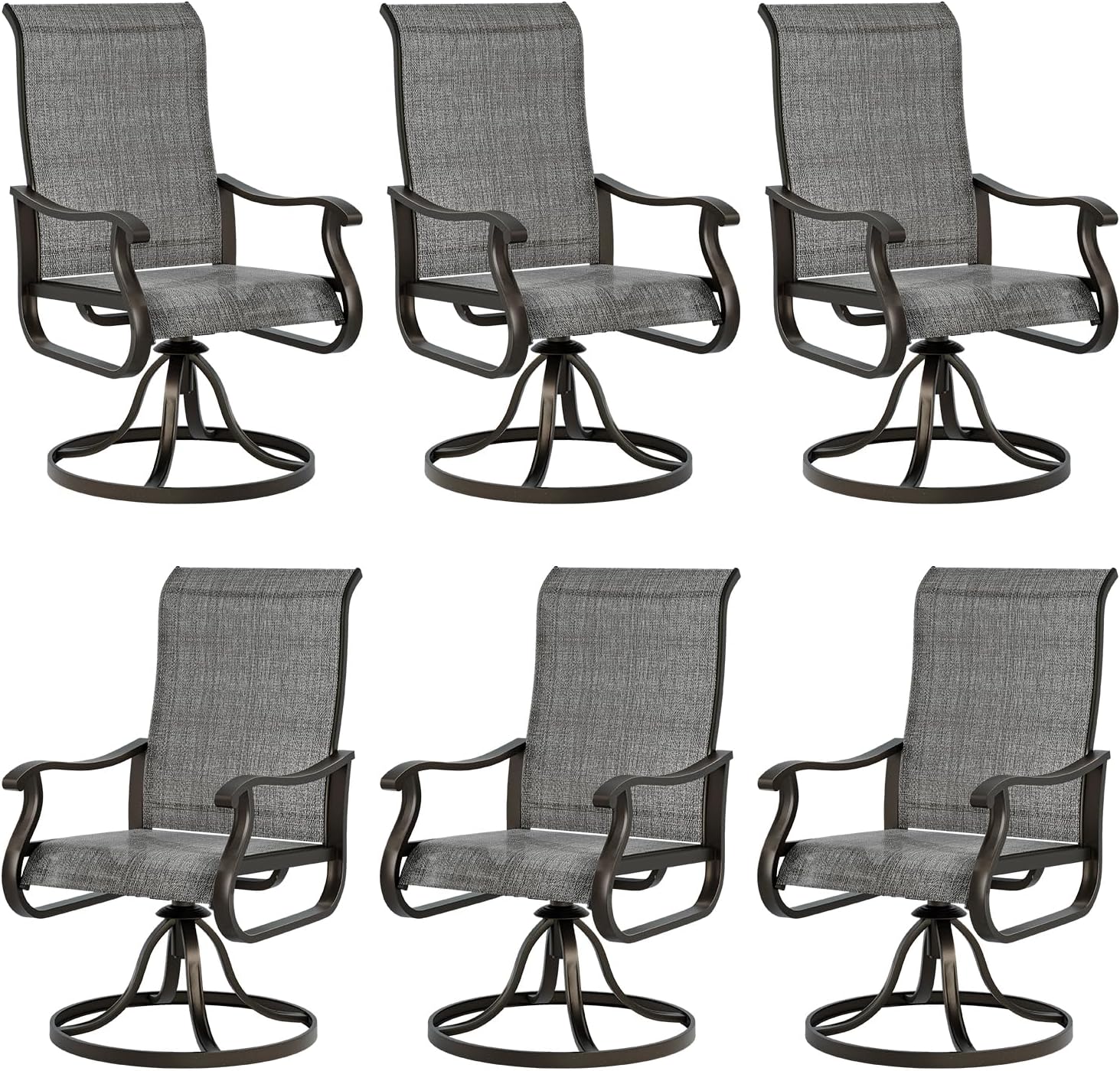 UDPATIO Patio Swivel Chairs Set of 4, Outdoor Patio Dining Chairs with All Weather Textilene Black Metal Frame for Lawn Garden Backyard, Brown