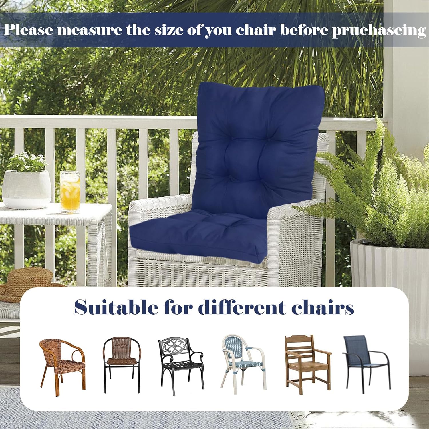 Outdoor Chair Cushions All Weather Replacement Patio Seat Pads Waterproof Outdoor Patio Furniture Cushions with Back and Ties for Wicker Chairs,41.7 * 20.8" Dark Grey