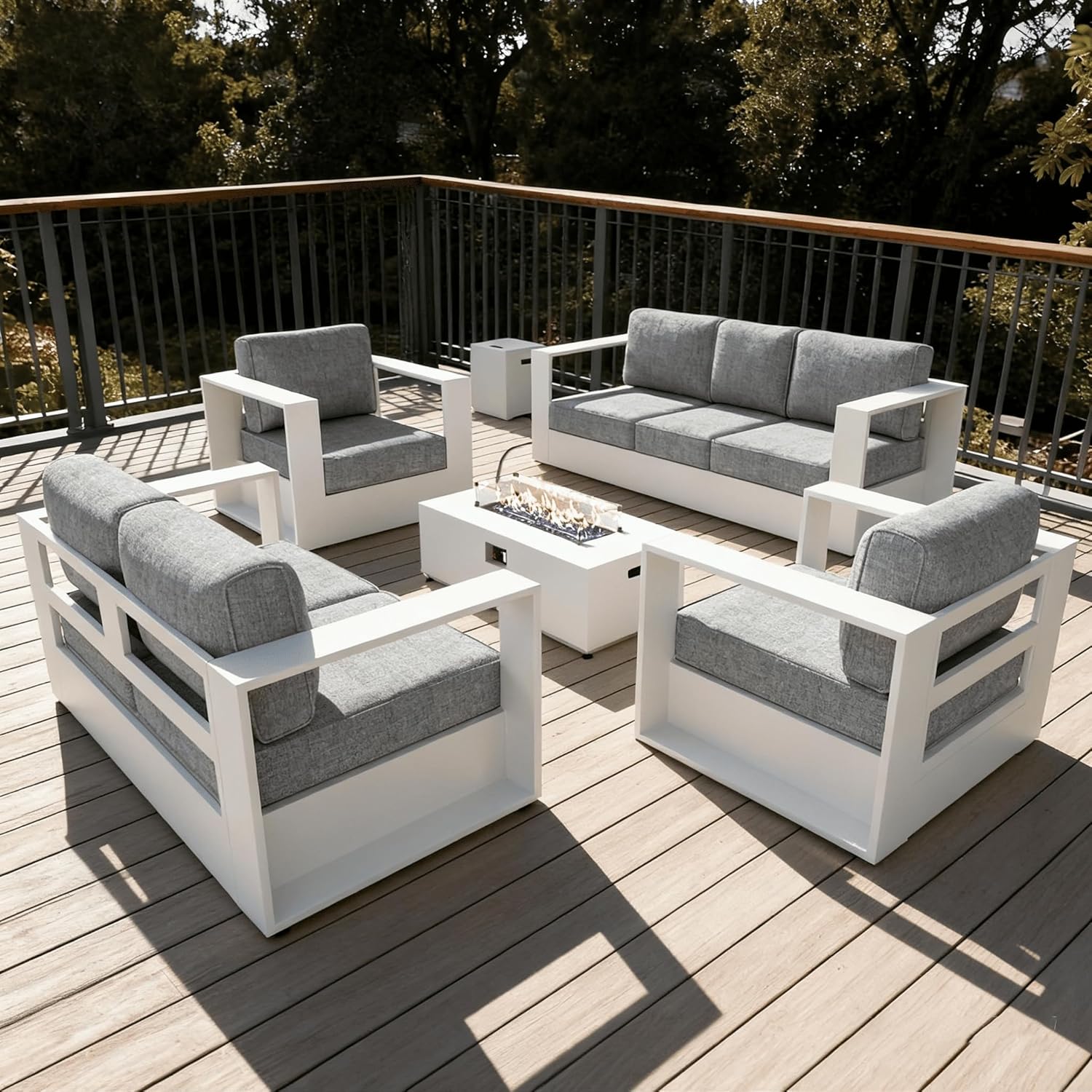 LayinSun Oversized Aluminum Outdoor Furniture Set, 5 Piece Patio Sofa Sets with Coffee Table, Deep Seating and Upgraded 6-inch Cushions for Porch, Balcony, Deck