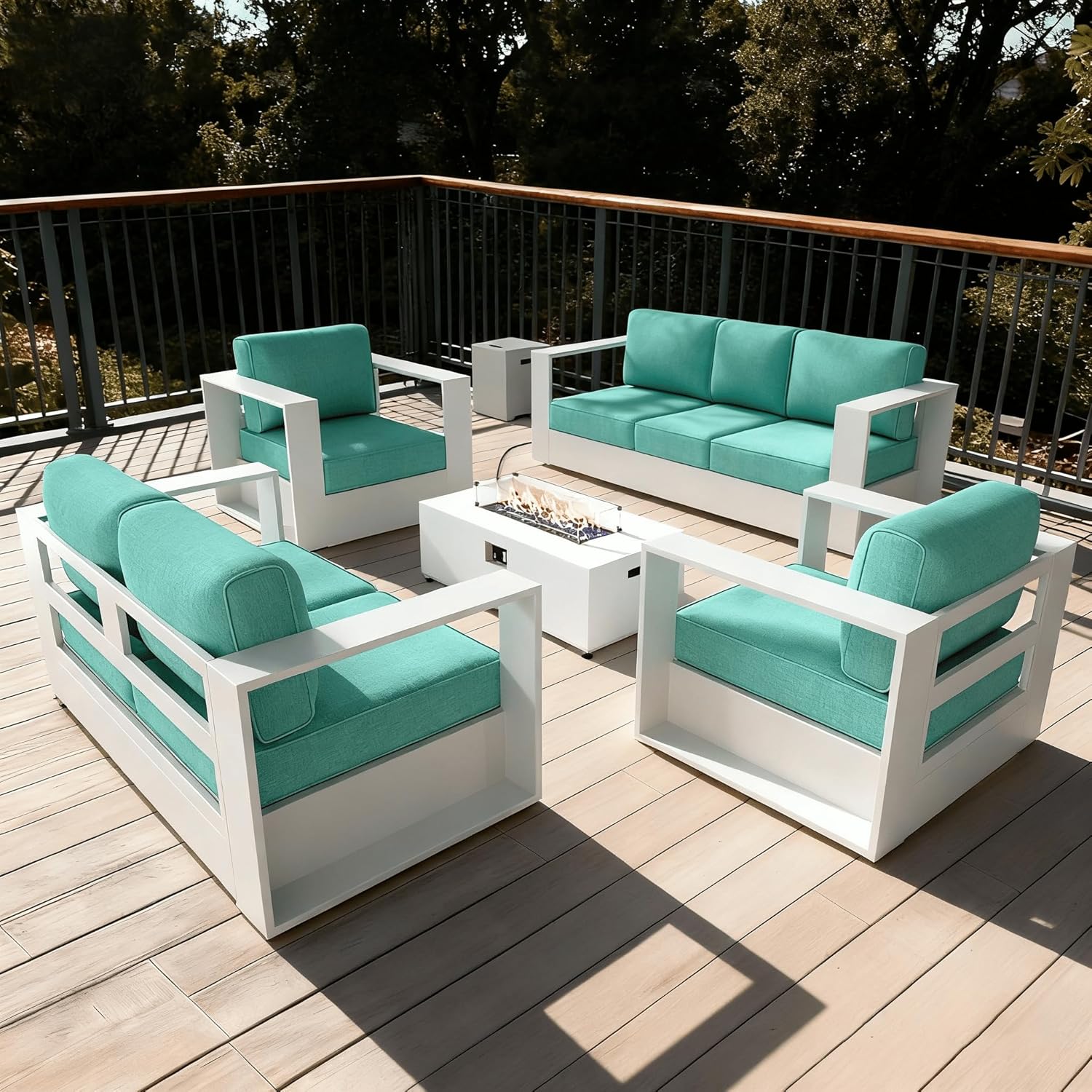 LayinSun Oversized Aluminum Outdoor Furniture Set, 5 Piece Patio Sofa Sets with Coffee Table, Deep Seating and Upgraded 6-inch Cushions for Porch, Balcony, Deck