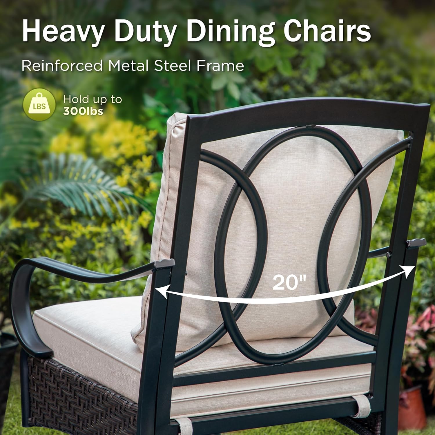 PHI VILLA Patio Swivel Chairs Set of 2, Heavy Duty Outdoor Metal Wicker Dining Chair with Thickened Cushions, Large All Weather Wrought Iron Deck Chair Lawn Furniture Support 300lbs
