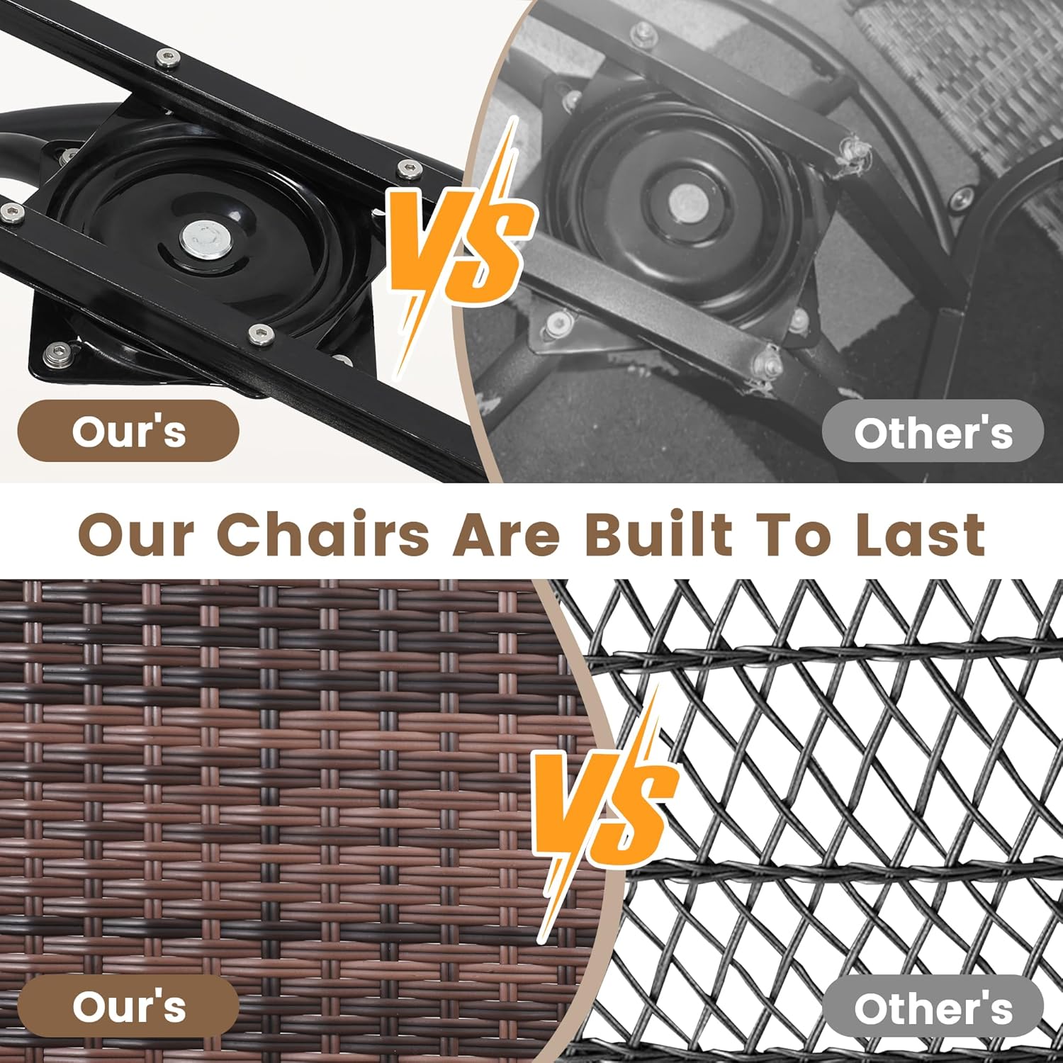 Luxury Outdoor Swivel Wicker Glider Patio Chairs with Table Set, Overstuffed Washable Cushions, Ideal for Porch, Balcony, Deck, Brown Rattan and Beige Cushion