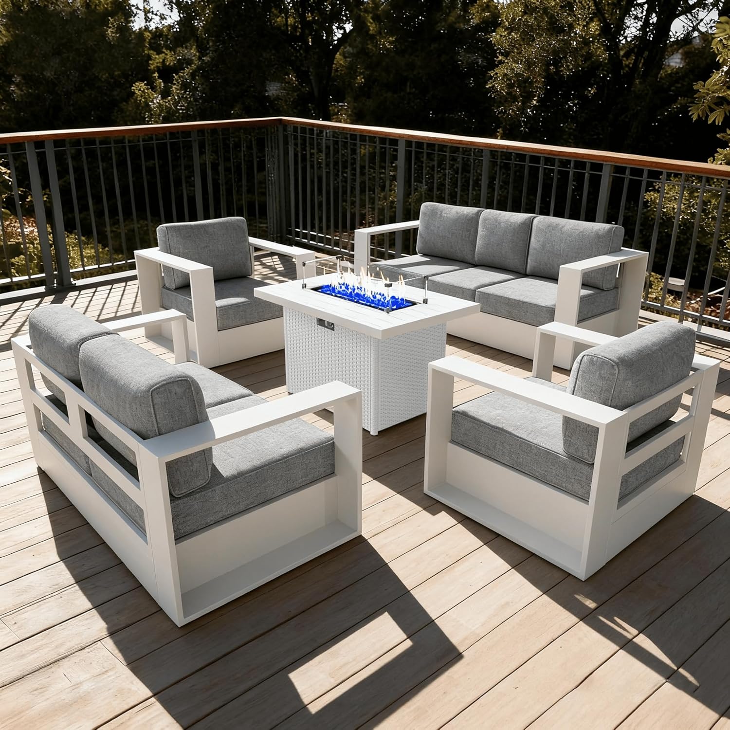 LayinSun Oversized Aluminum Outdoor Furniture Set, 5 Piece Patio Sofa Sets with Coffee Table, Deep Seating and Upgraded 6-inch Cushions for Porch, Balcony, Deck