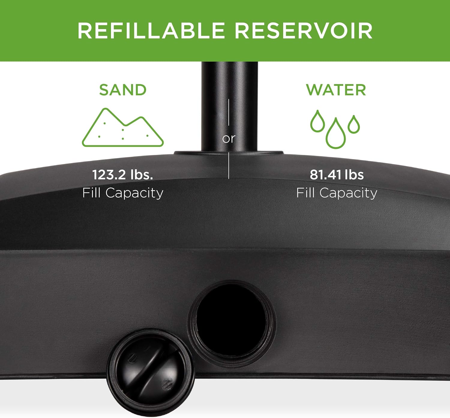 Best Choice Products 123lb Capacity Fillable Mobile Umbrella Base Heavy Duty Market Stand for Patio, Deck, Poolside w/ 4 Wheels, 2 Locks, 2 Knobs, Wind-Resistant Design - Black