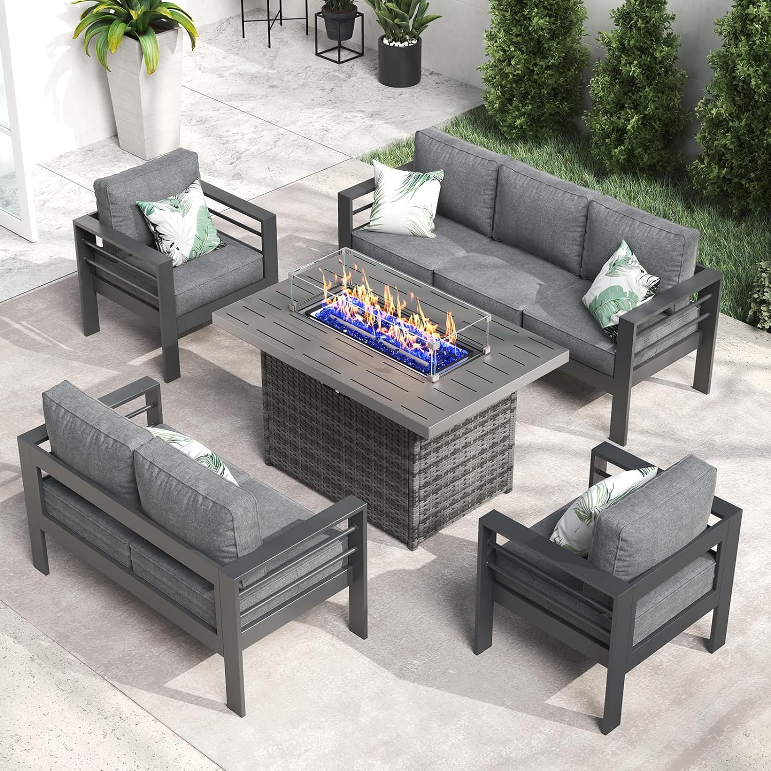 LayinSun Outdoor Aluminum Furniture Set, 5 Pieces Patio Sectional Conversation Chat Sofa Modern Seating Set with Coffee Table