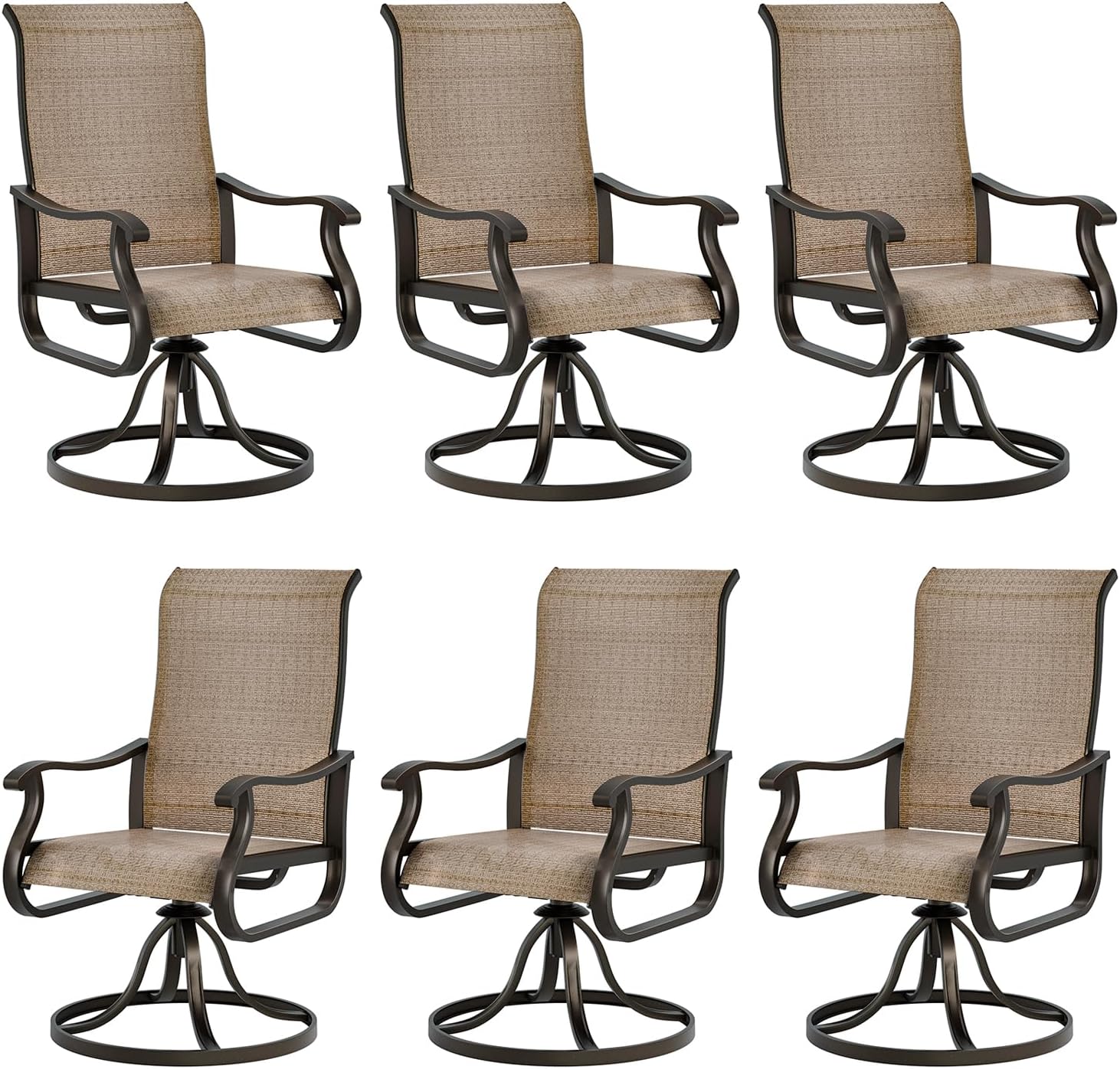 UDPATIO Patio Swivel Chairs Set of 4, Outdoor Patio Dining Chairs with All Weather Textilene Black Metal Frame for Lawn Garden Backyard, Brown