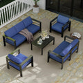 GarveeLife 7 Seats Aluminum Patio Furniture Set, 5 Pieces Outdoor Sectional Sofa Conversation Set Sectional Sofa with 4 in Armrest & 5 in Thick Cushions & Coffee Table，Blue