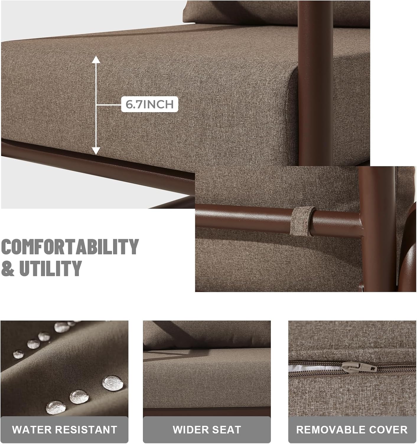 Aluminum Outdoor Patio Furniture Set, 6-Piece Conversation Sofa Set with Coffee Table, Thick Cushions & All-Weather Aluminum Frame, Modern Garden Seating for Backyard, Poolside, or Porch – Brown