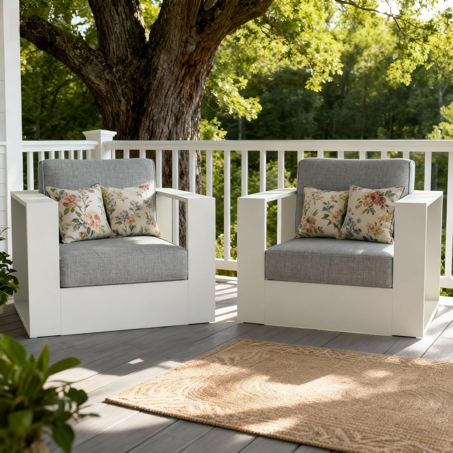 LayinSun Oversized Aluminum Outdoor Furniture Set, 5 Piece Patio Sofa Sets with Coffee Table, Deep Seating and Upgraded 6-inch Cushions for Porch, Balcony, Deck