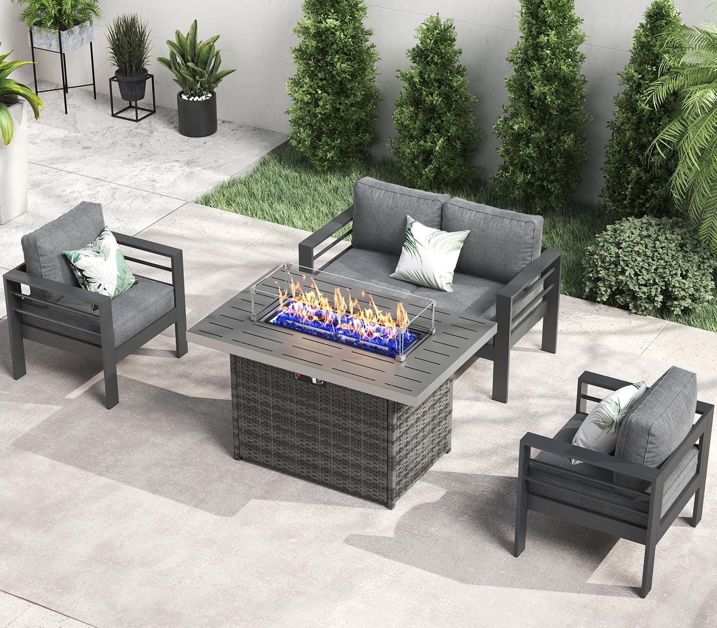 LayinSun Outdoor Aluminum Furniture Set, 5 Pieces Patio Sectional Conversation Chat Sofa Modern Seating Set with Coffee Table