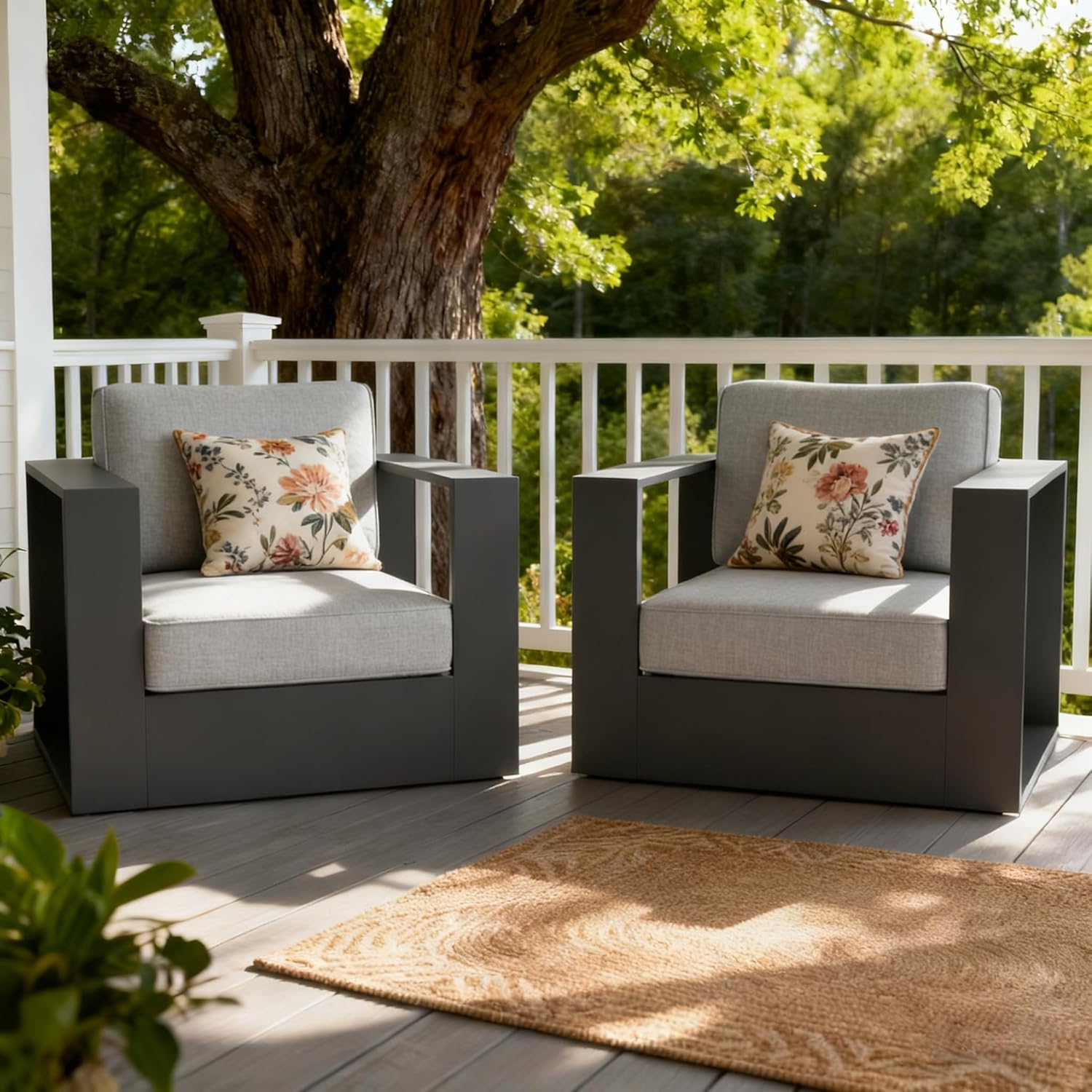 LayinSun Oversized Aluminum Outdoor Furniture Set, 5 Piece Patio Sofa Sets with Coffee Table, Deep Seating and Upgraded 6-inch Cushions for Porch, Balcony, Deck