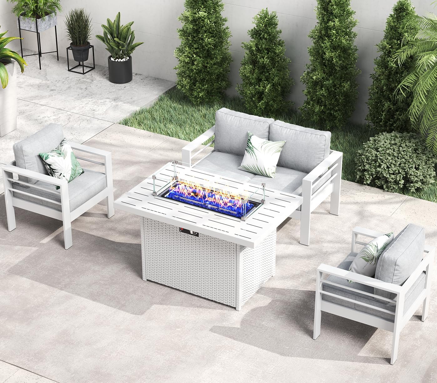 LayinSun Outdoor Aluminum Furniture Set, 5 Pieces Patio Sectional Conversation Chat Sofa Modern Seating Set with Coffee Table