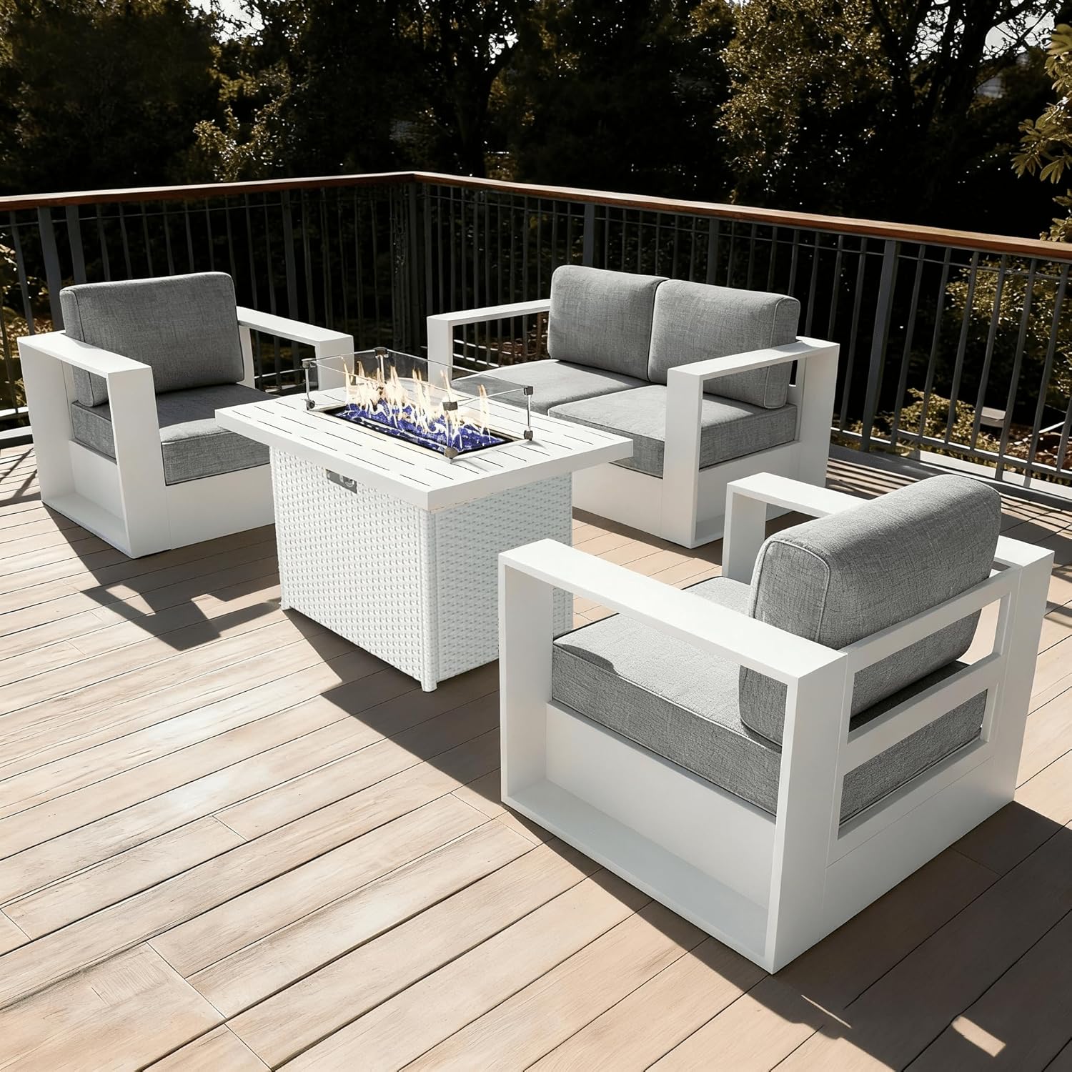 LayinSun Oversized Aluminum Outdoor Furniture Set, 5 Piece Patio Sofa Sets with Coffee Table, Deep Seating and Upgraded 6-inch Cushions for Porch, Balcony, Deck