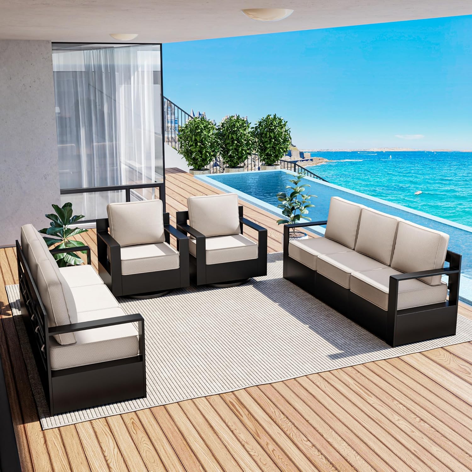 Outdoor Patio Furniture Aluminum Patio Chairs, All-Weather Metal Outdoor Chair with 6 Inch Thick Cushions, Deep Setting for Garden, Outside and Porch, Beige