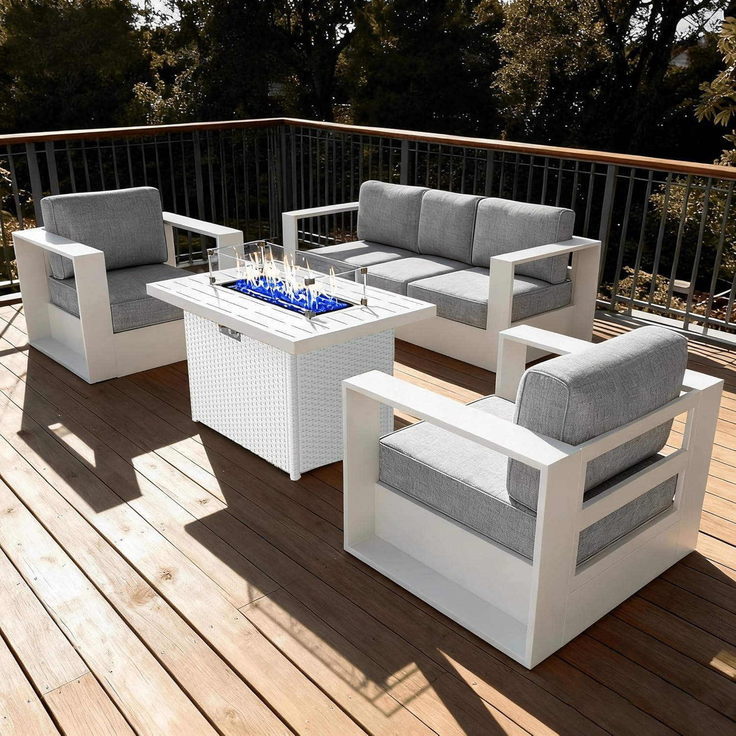 LayinSun Oversized Aluminum Outdoor Furniture Set, 5 Piece Patio Sofa Sets with Coffee Table, Deep Seating and Upgraded 6-inch Cushions for Porch, Balcony, Deck