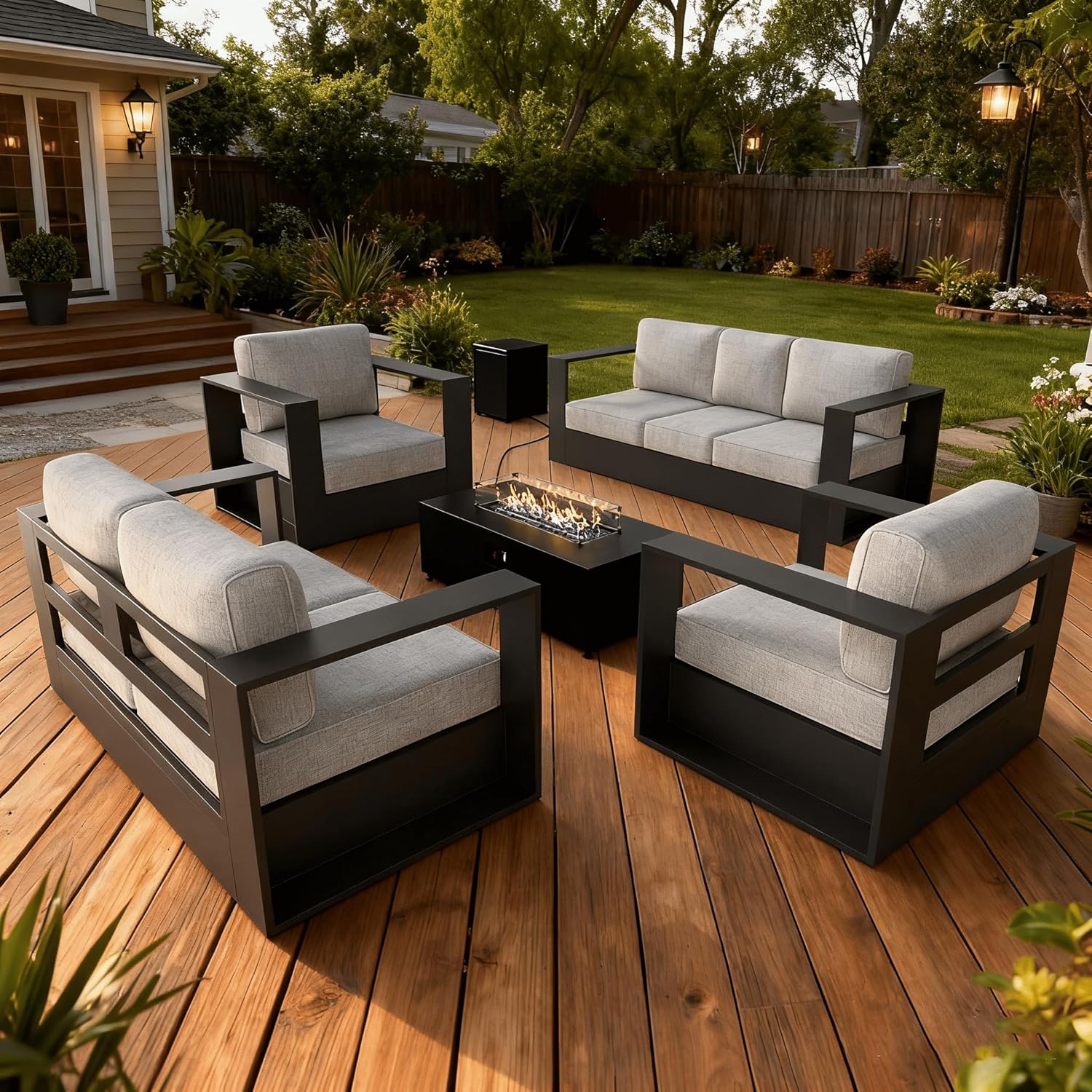 LayinSun Oversized Aluminum Outdoor Furniture Set, 5 Piece Patio Sofa Sets with Coffee Table, Deep Seating and Upgraded 6-inch Cushions for Porch, Balcony, Deck