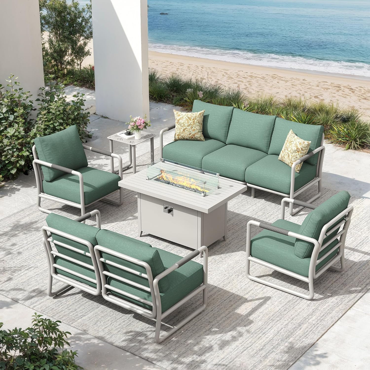 Aluminum Outdoor Patio Furniture Set, 6-Piece Conversation Sofa Set with Coffee Table, Thick Cushions & All-Weather Aluminum Frame, Modern Garden Seating for Backyard, Poolside, or Porch – Brown