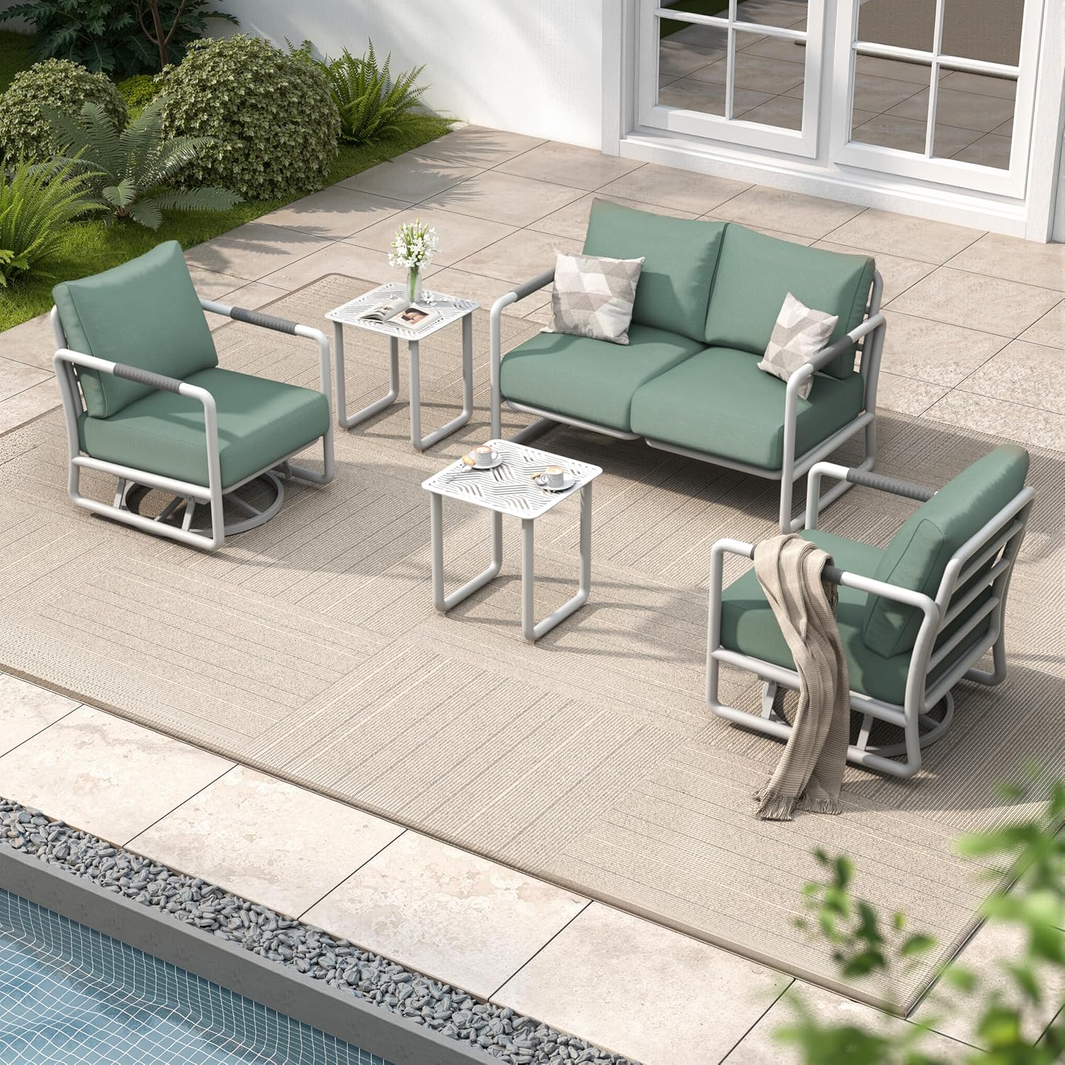 Aluminum Outdoor Patio Furniture Set, 6-Piece Conversation Sofa Set with Coffee Table, Thick Cushions & All-Weather Aluminum Frame, Modern Garden Seating for Backyard, Poolside, or Porch – Brown