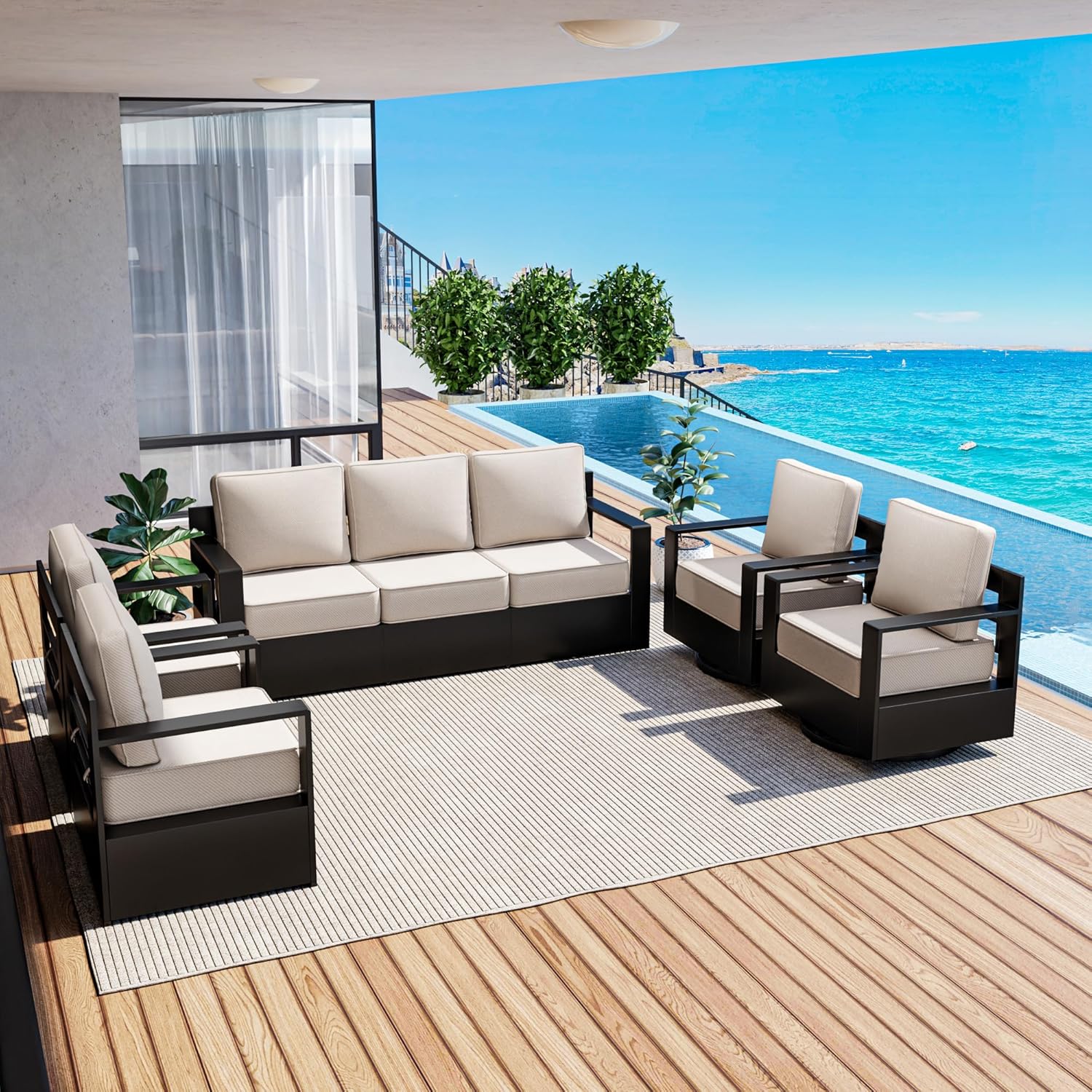 Outdoor Patio Furniture Aluminum Patio Chairs, All-Weather Metal Outdoor Chair with 6 Inch Thick Cushions, Deep Setting for Garden, Outside and Porch, Beige