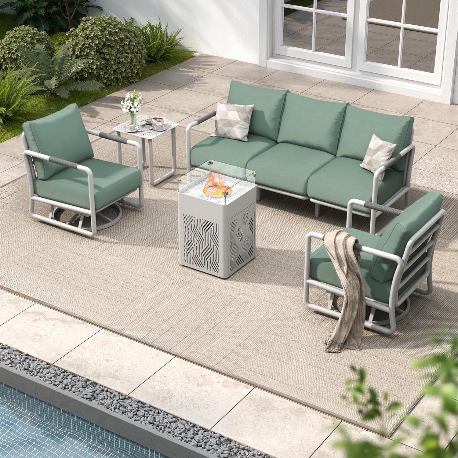 Aluminum Outdoor Patio Furniture Set, 6-Piece Conversation Sofa Set with Coffee Table, Thick Cushions & All-Weather Aluminum Frame, Modern Garden Seating for Backyard, Poolside, or Porch – Brown