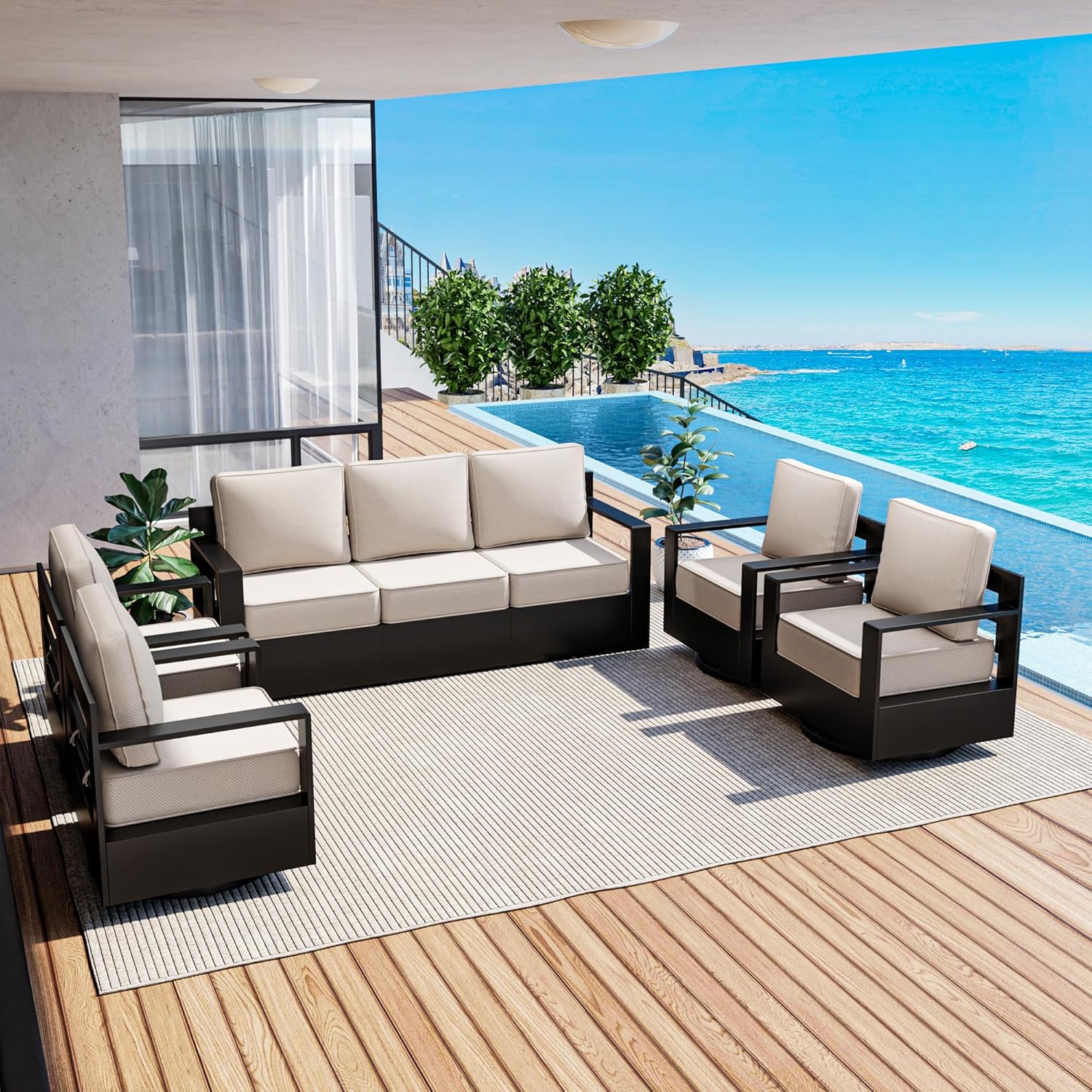 Outdoor Patio Furniture Aluminum Patio Chairs, All-Weather Metal Outdoor Chair with 6 Inch Thick Cushions, Deep Setting for Garden, Outside and Porch, Beige