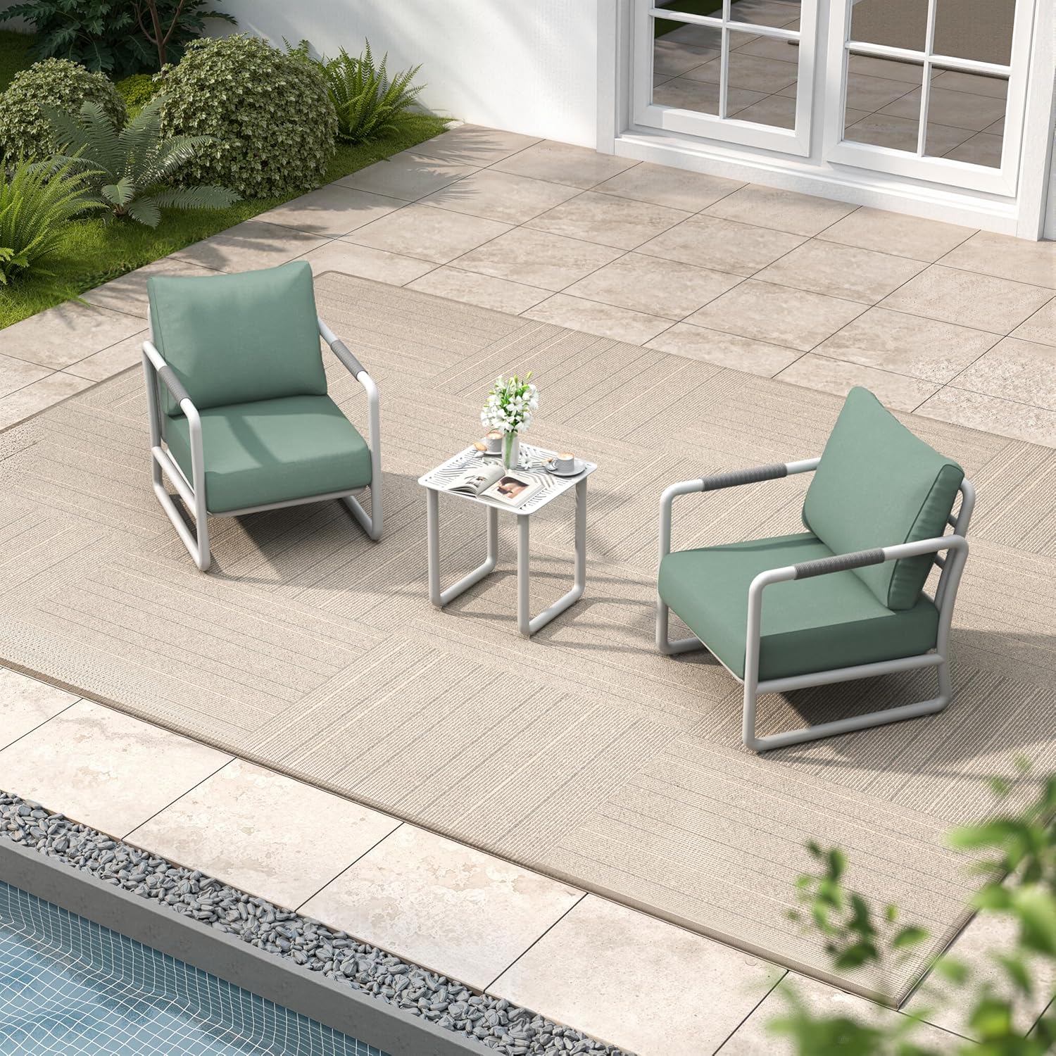 Aluminum Outdoor Patio Furniture Set, 6-Piece Conversation Sofa Set with Coffee Table, Thick Cushions & All-Weather Aluminum Frame, Modern Garden Seating for Backyard, Poolside, or Porch – Brown