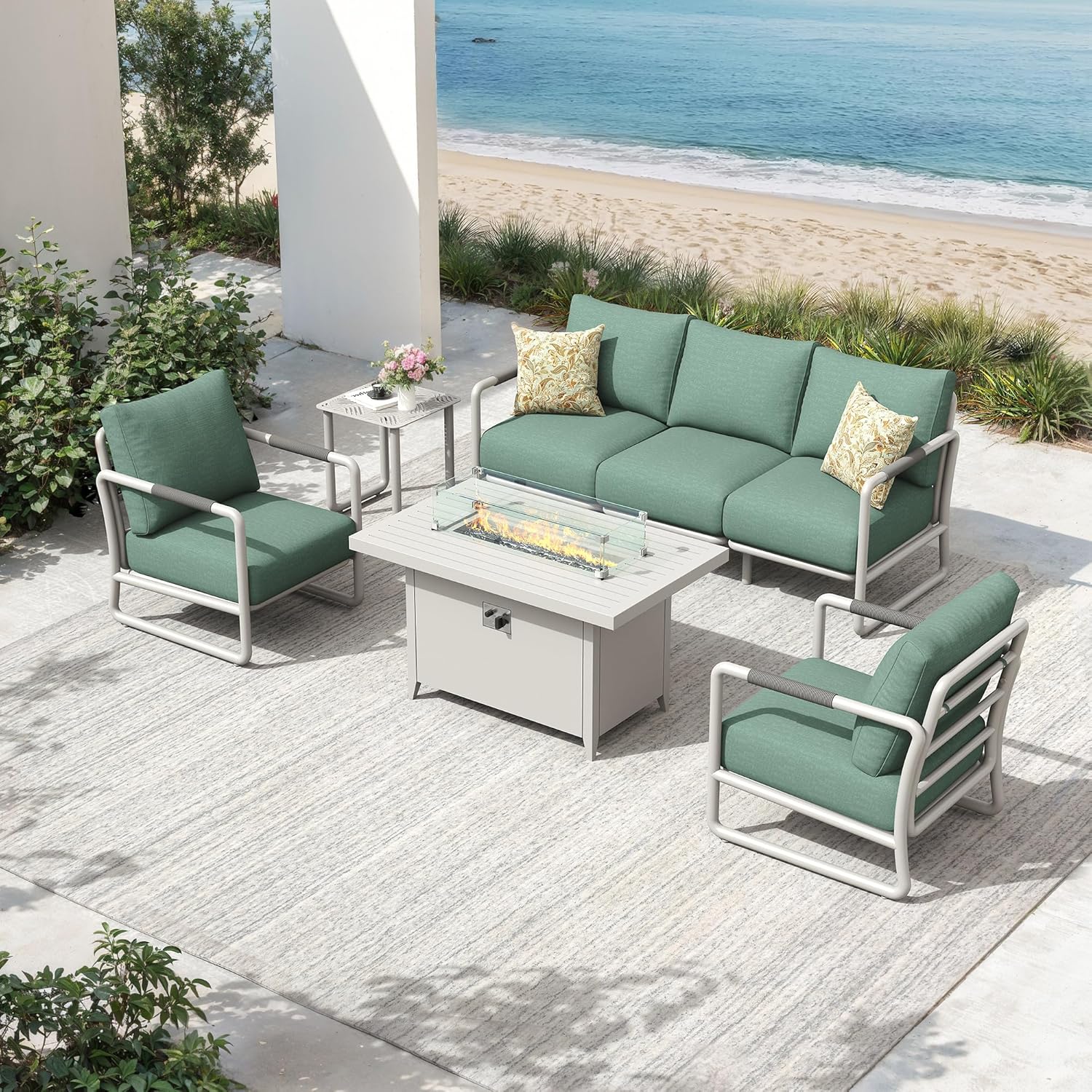 Aluminum Outdoor Patio Furniture Set, 6-Piece Conversation Sofa Set with Coffee Table, Thick Cushions & All-Weather Aluminum Frame, Modern Garden Seating for Backyard, Poolside, or Porch – Brown