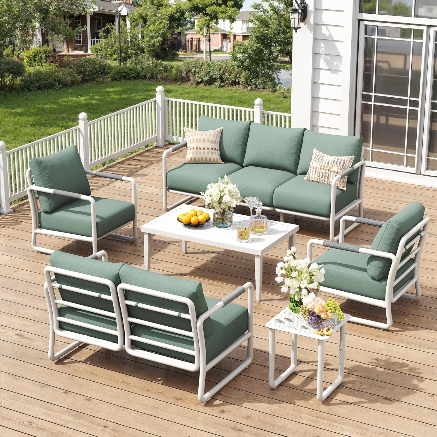 Aluminum Outdoor Patio Furniture Set, 6-Piece Conversation Sofa Set with Coffee Table, Thick Cushions & All-Weather Aluminum Frame, Modern Garden Seating for Backyard, Poolside, or Porch – Brown