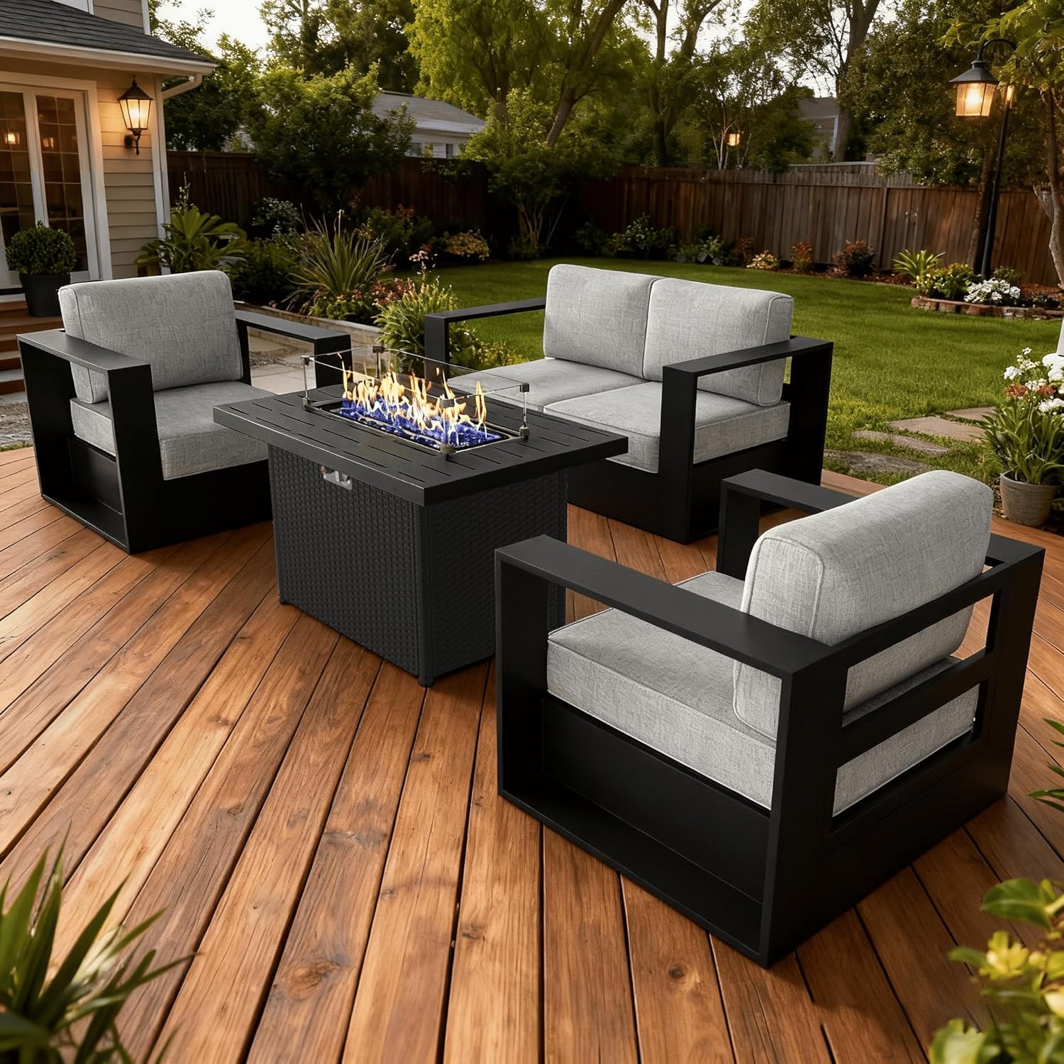 LayinSun Oversized Aluminum Outdoor Furniture Set, 5 Piece Patio Sofa Sets with Coffee Table, Deep Seating and Upgraded 6-inch Cushions for Porch, Balcony, Deck