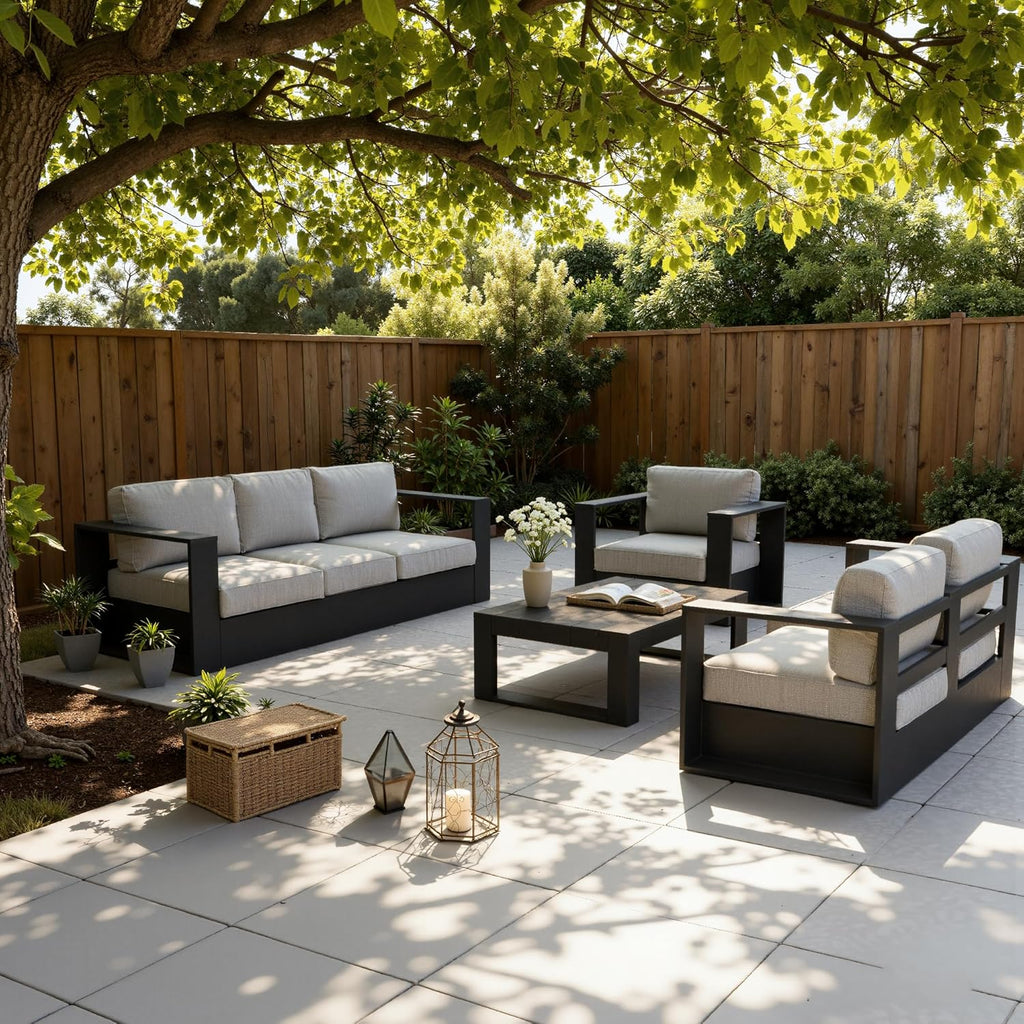 LayinSun Oversized Aluminum Outdoor Furniture Set, 5 Piece Patio Sofa Sets with Coffee Table, Deep Seating and Upgraded 6-inch Cushions for Porch, Balcony, Deck