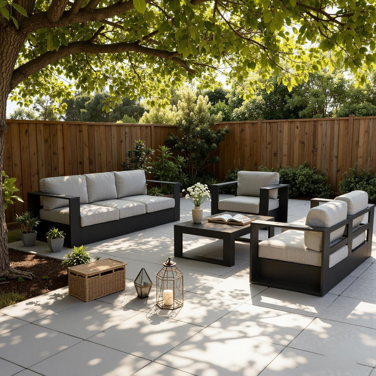 LayinSun Oversized Aluminum Outdoor Furniture Set, 5 Piece Patio Sofa Sets with Coffee Table, Deep Seating and Upgraded 6-inch Cushions for Porch, Balcony, Deck