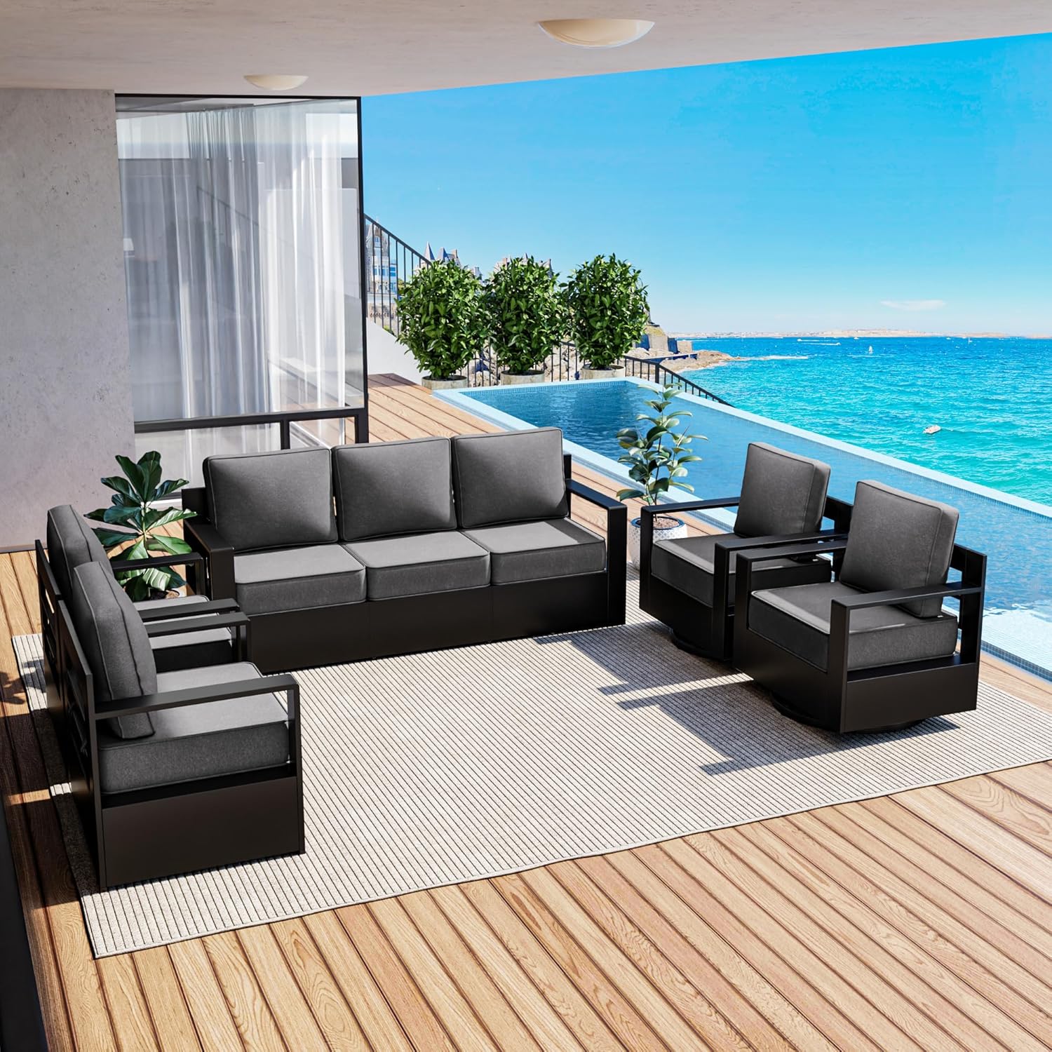 Outdoor Patio Furniture Aluminum Patio Chairs, All-Weather Metal Outdoor Chair with 6 Inch Thick Cushions, Deep Setting for Garden, Outside and Porch, Beige