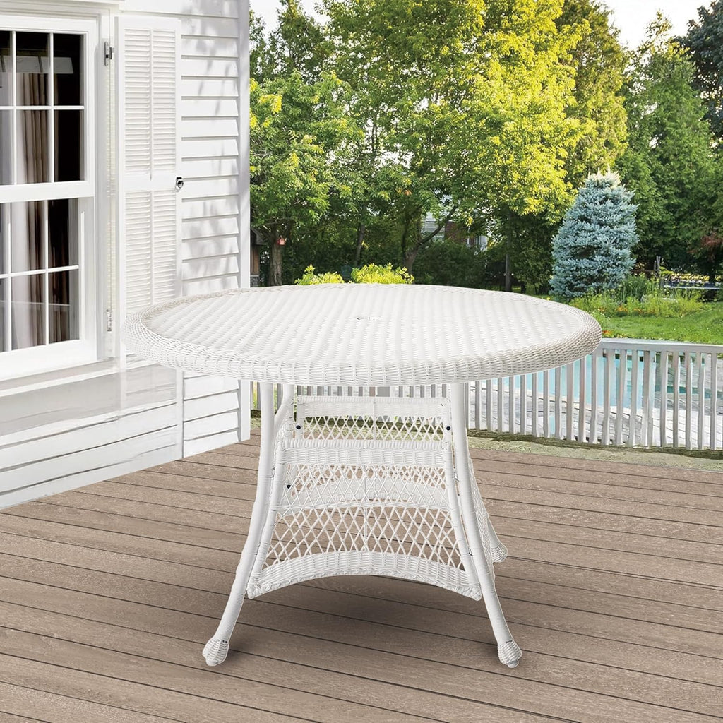 Jeco Wicker Round Dining Table, 44", White