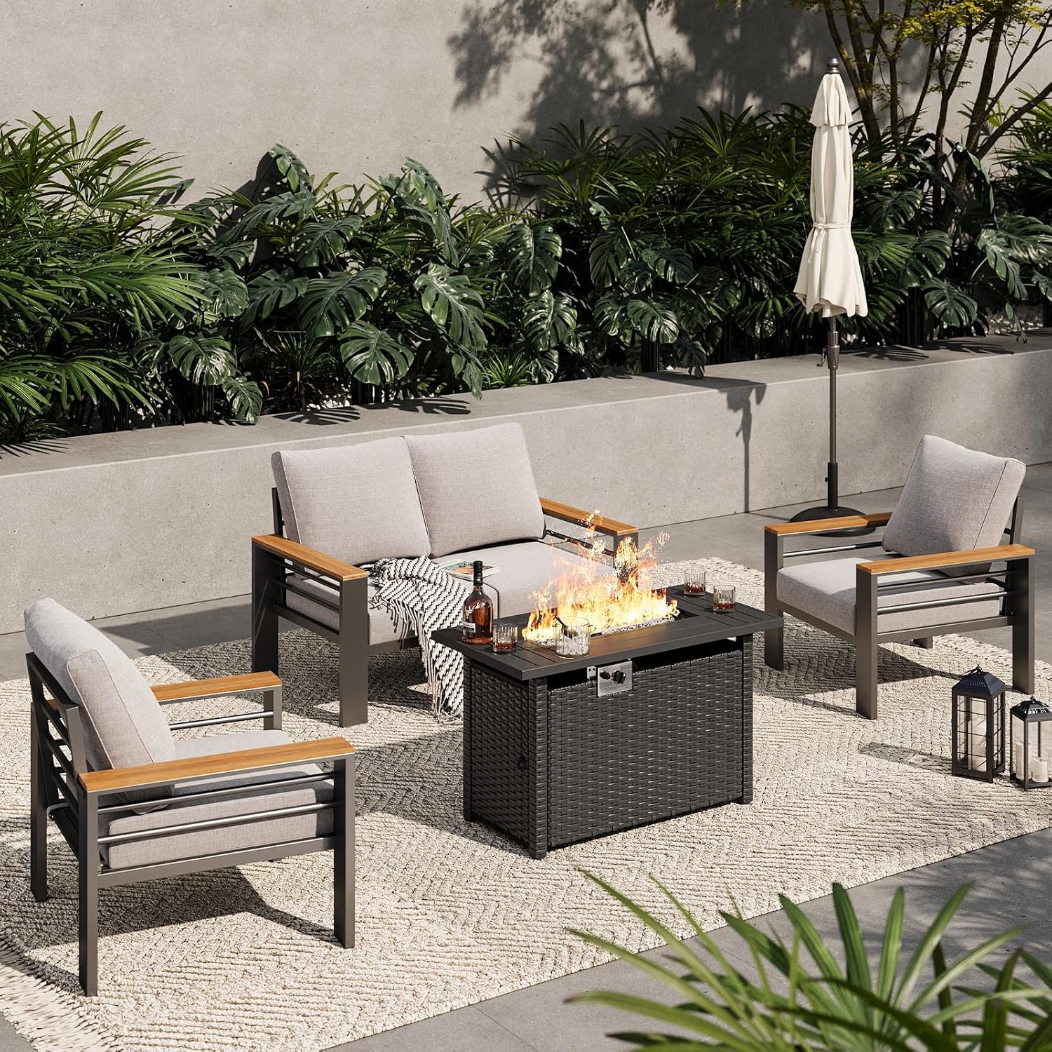 Aoxun Aluminum Outdoor Patio Furniture Set, 5 Seats Outdoor Sectional with Coffee Table, Patio Conversation Sets with Upgraded Armrests and Cushions for Backyard, Garden and Poolside