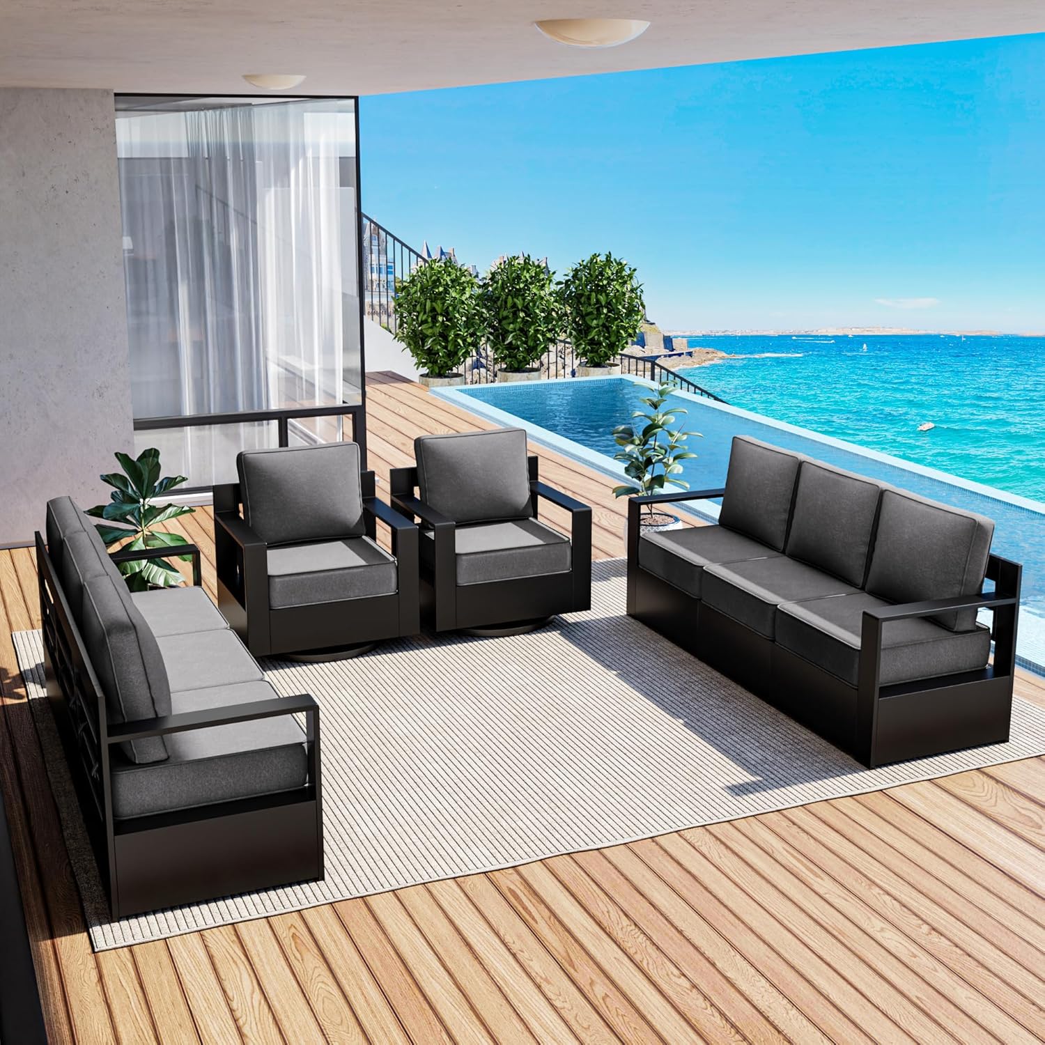 Outdoor Patio Furniture Aluminum Patio Chairs, All-Weather Metal Outdoor Chair with 6 Inch Thick Cushions, Deep Setting for Garden, Outside and Porch, Beige