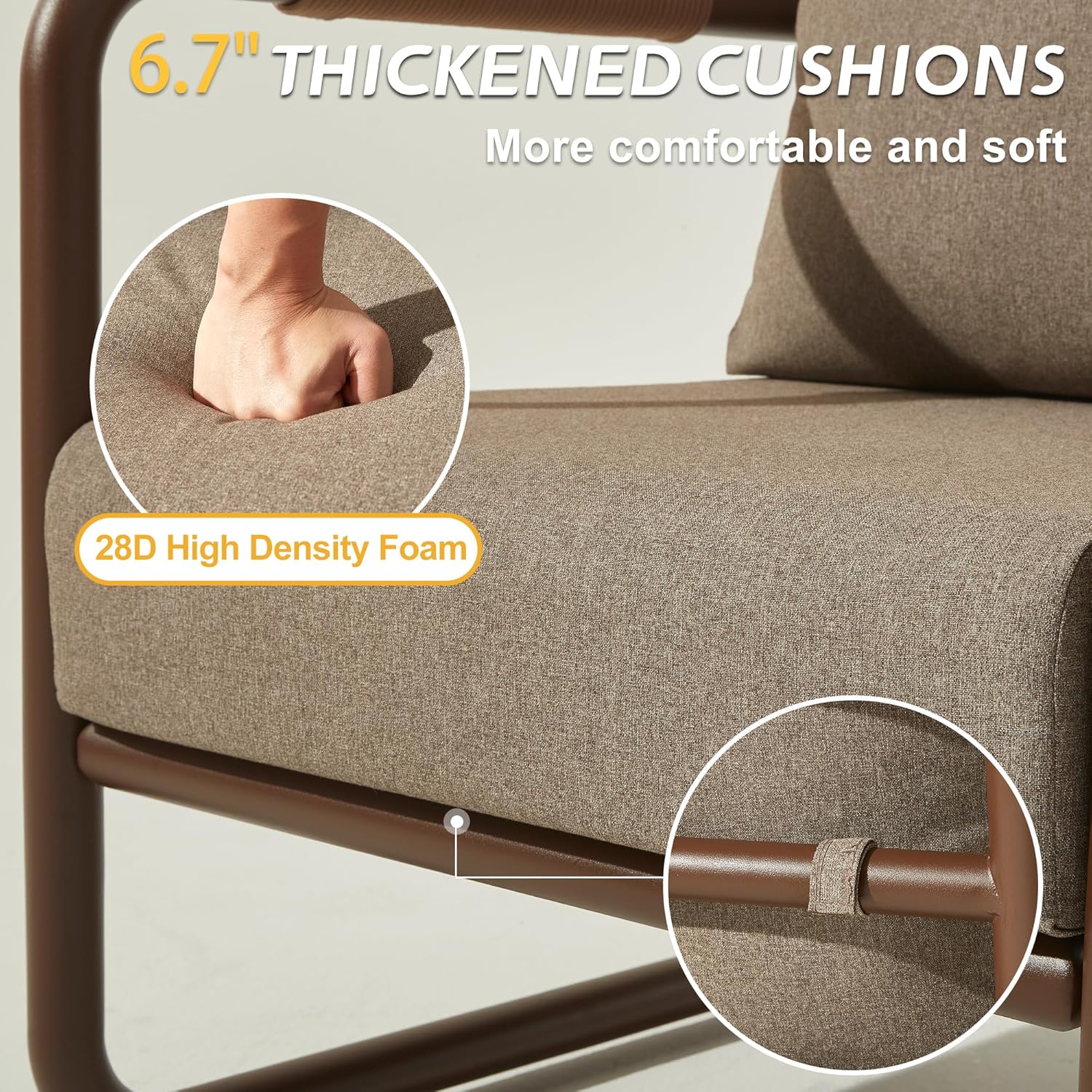 Aluminum Outdoor Patio Furniture Set, 6-Piece Conversation Sofa Set with Coffee Table, Thick Cushions & All-Weather Aluminum Frame, Modern Garden Seating for Backyard, Poolside, or Porch – Brown