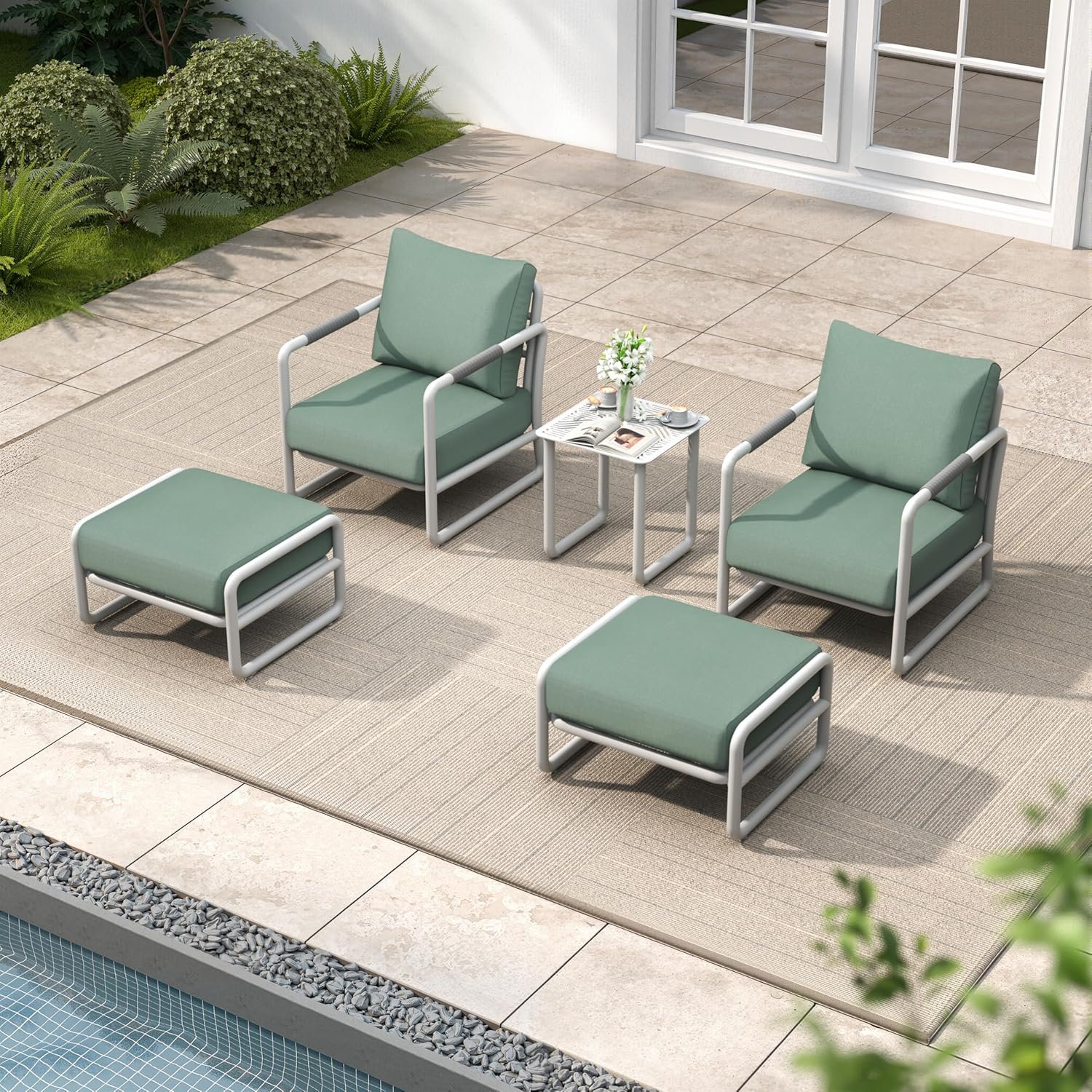 Aluminum Outdoor Patio Furniture Set, 6-Piece Conversation Sofa Set with Coffee Table, Thick Cushions & All-Weather Aluminum Frame, Modern Garden Seating for Backyard, Poolside, or Porch – Brown