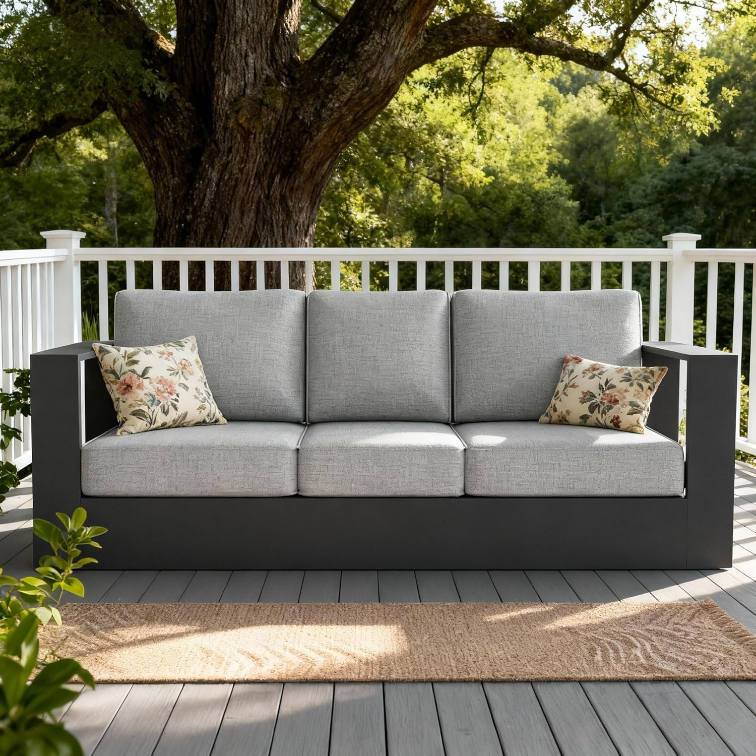 LayinSun Oversized Aluminum Outdoor Furniture Set, 5 Piece Patio Sofa Sets with Coffee Table, Deep Seating and Upgraded 6-inch Cushions for Porch, Balcony, Deck