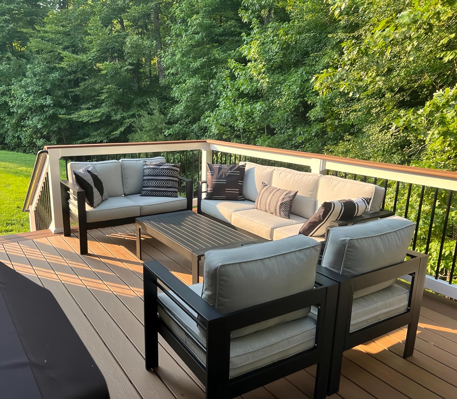 LayinSun Outdoor Aluminum Furniture Set, 5 Pieces Patio Sectional Conversation Chat Sofa Modern Seating Set with Coffee Table