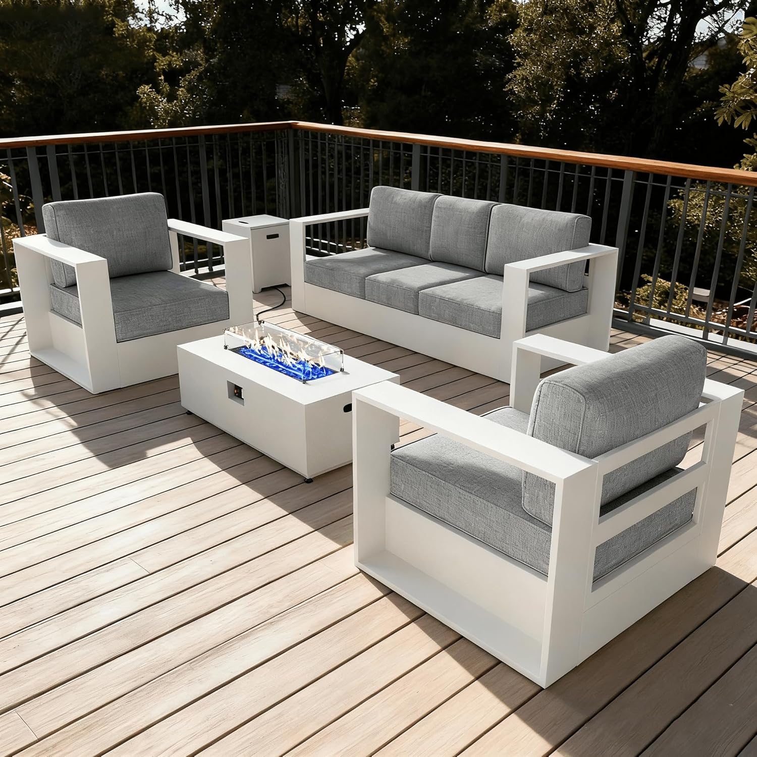 LayinSun Oversized Aluminum Outdoor Furniture Set, 5 Piece Patio Sofa Sets with Coffee Table, Deep Seating and Upgraded 6-inch Cushions for Porch, Balcony, Deck