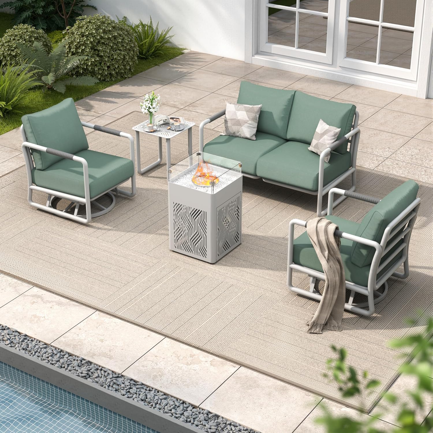 Aluminum Outdoor Patio Furniture Set, 6-Piece Conversation Sofa Set with Coffee Table, Thick Cushions & All-Weather Aluminum Frame, Modern Garden Seating for Backyard, Poolside, or Porch – Brown